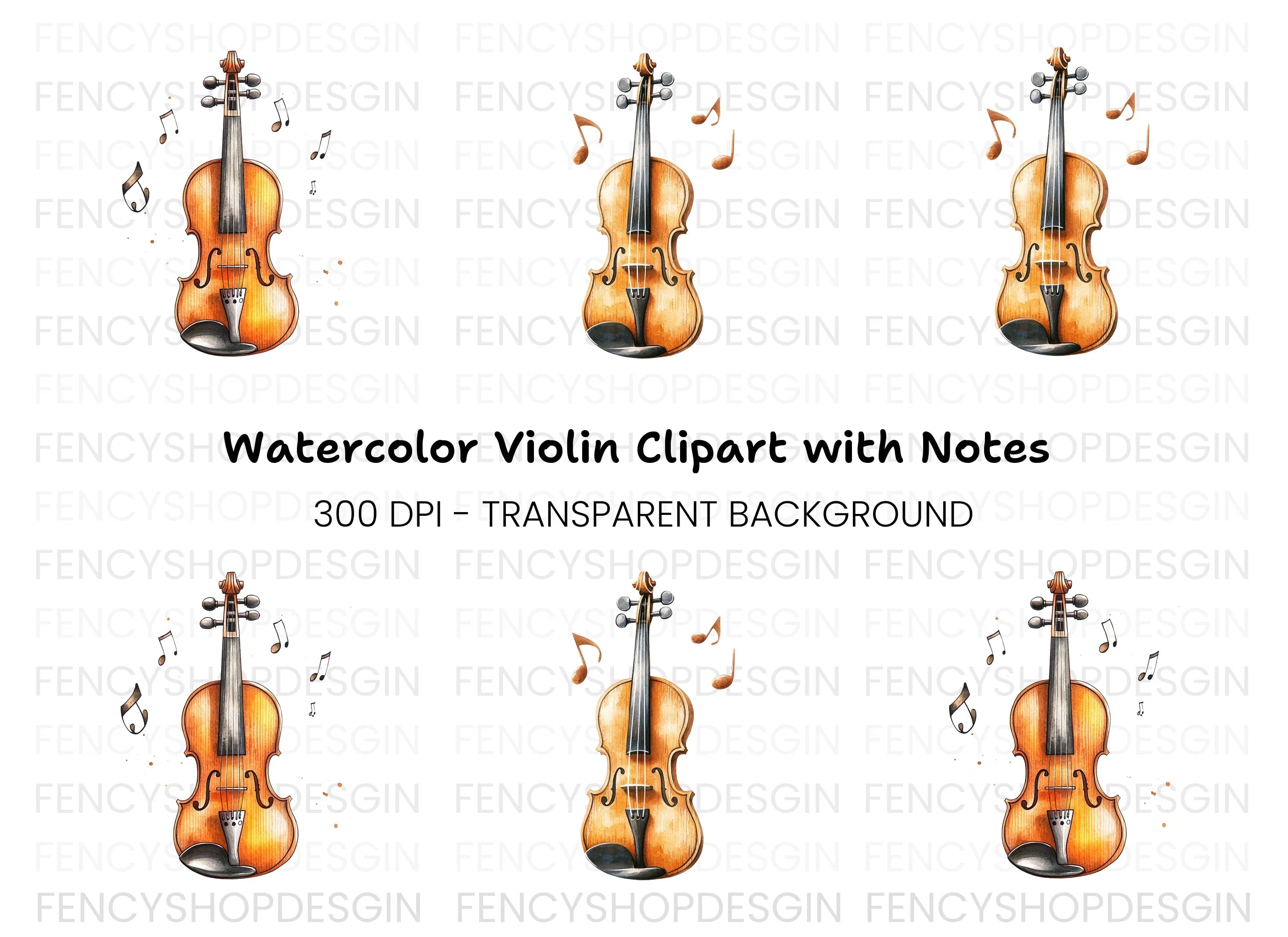 Hand Drawn Violin with Notes Clipart Bundle