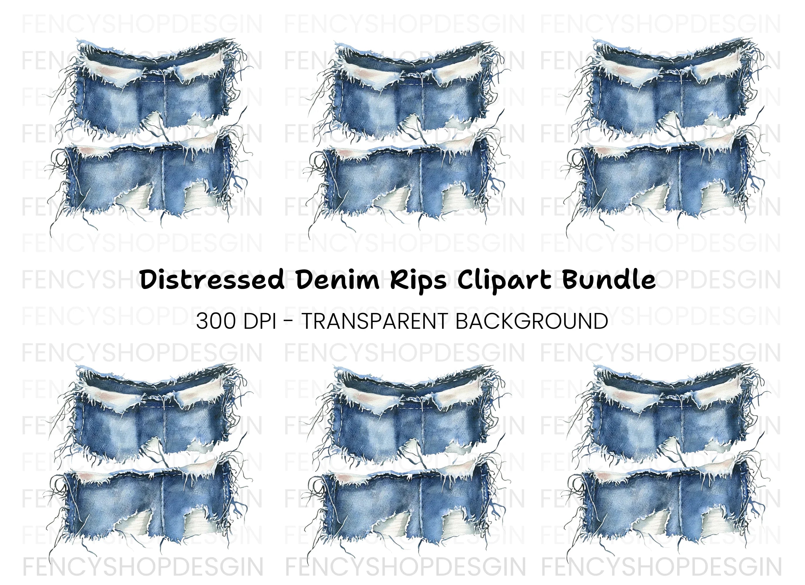 Distressed Denim Patches Clipart Bundle