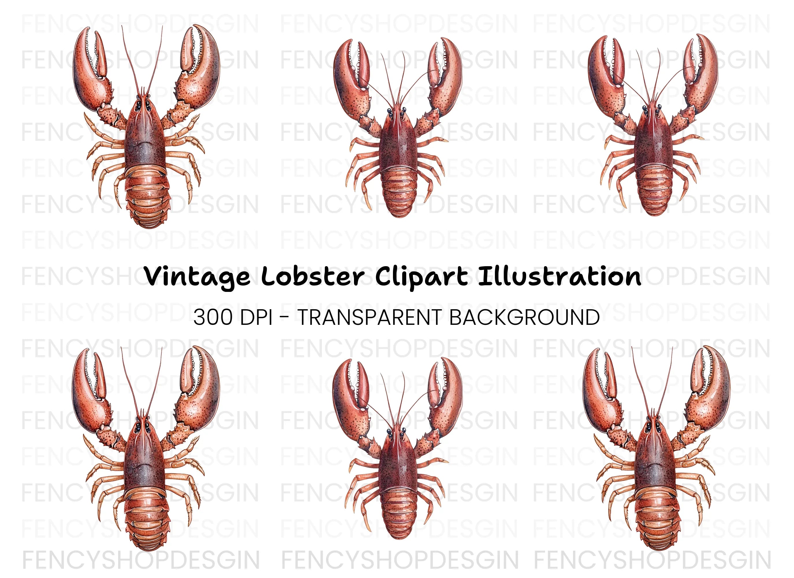 Detailed Brown Lobster Clipart Bundle