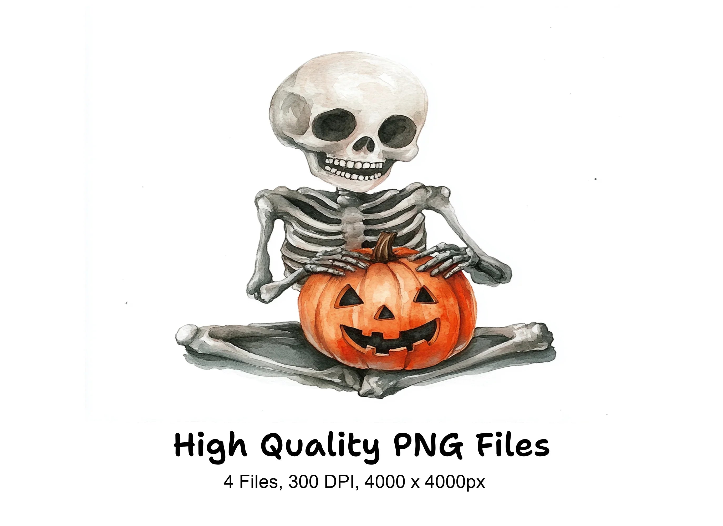 Halloween Skeletons with Pumpkins Clipart Bundle