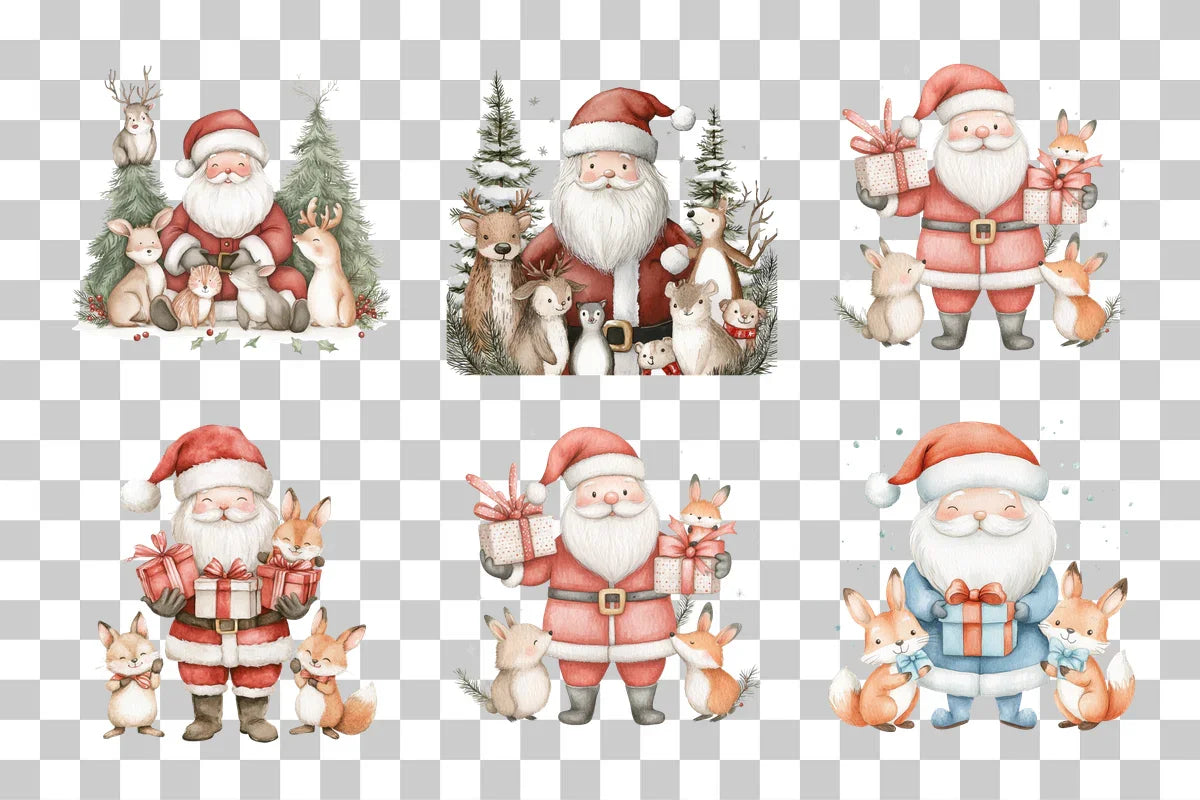 Santa Claus Christmas Animals Clipart Bundle - CraftNest - Digital Crafting and Art