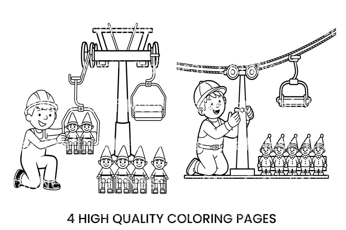 Christmas Elves Ski Lift Coloring Books