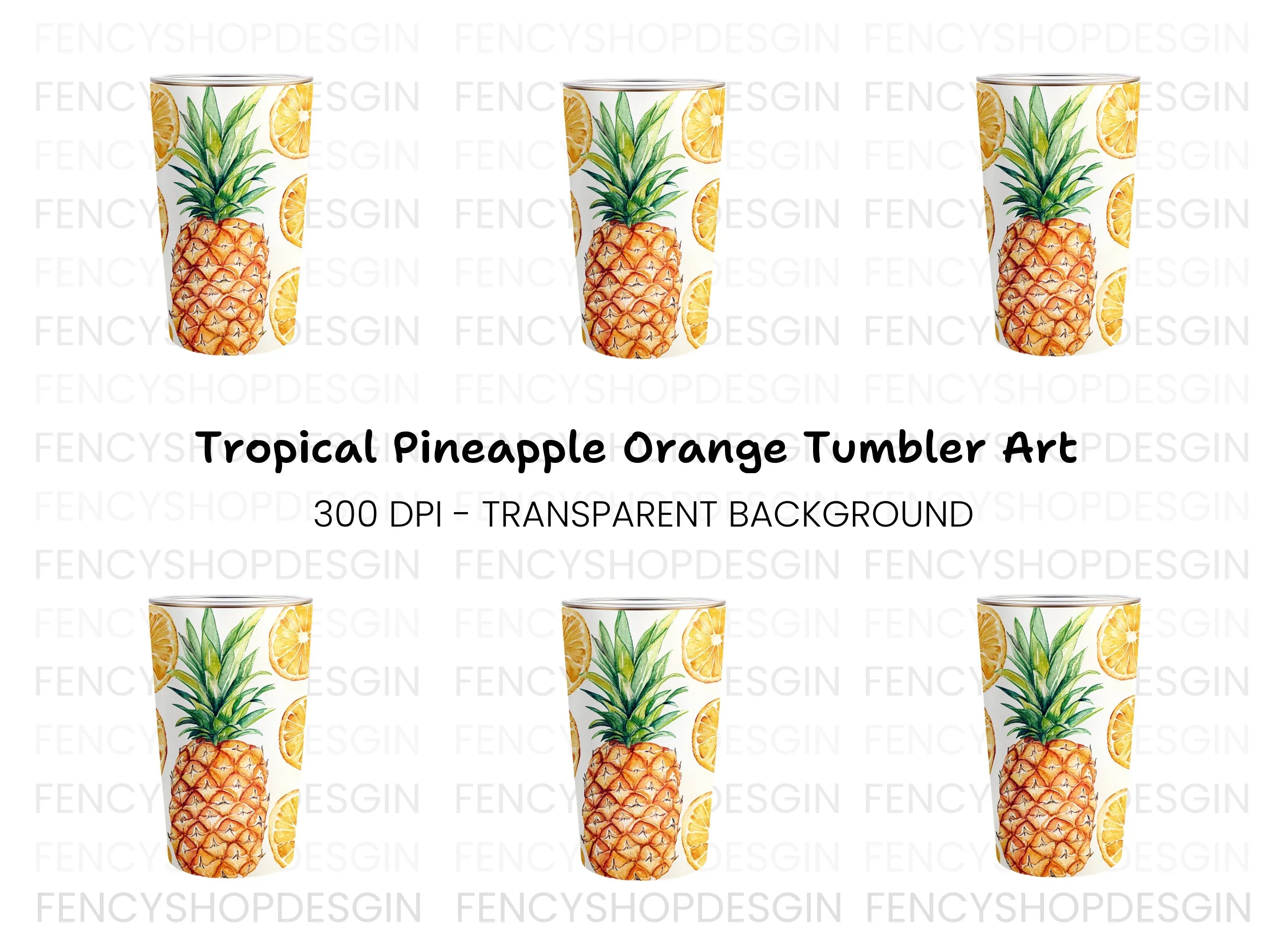 Pineapple and Orange Slices Tumbler Clipart Bundle
