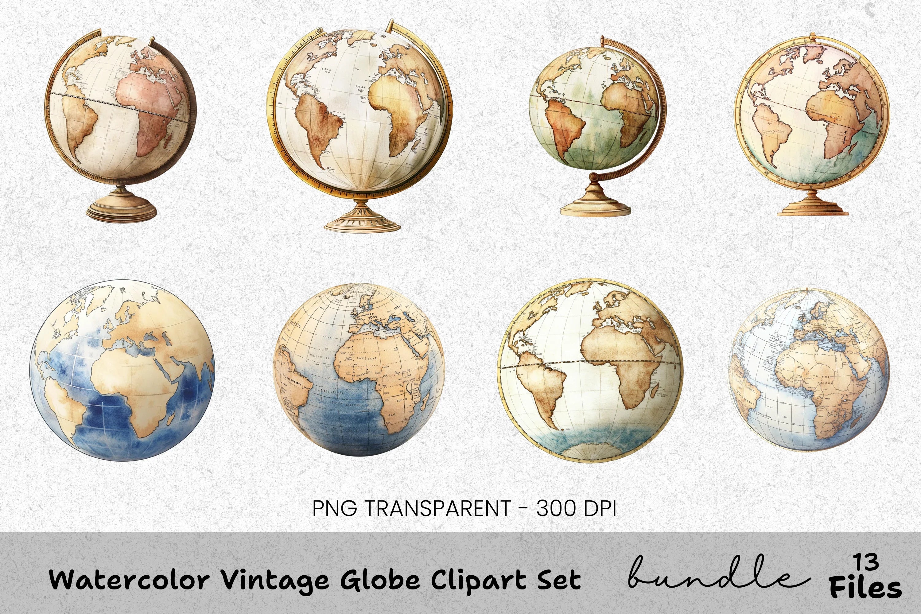 Vintage Globe Clipart Bundle