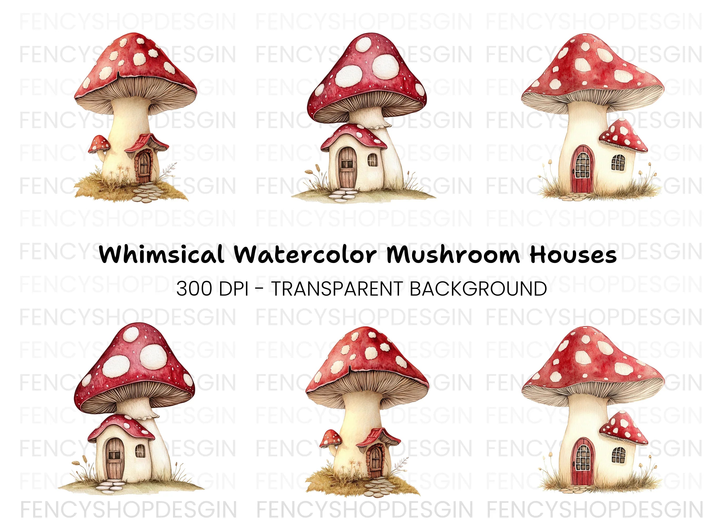 Cute Mushroom Dwelling Clipart Bundle