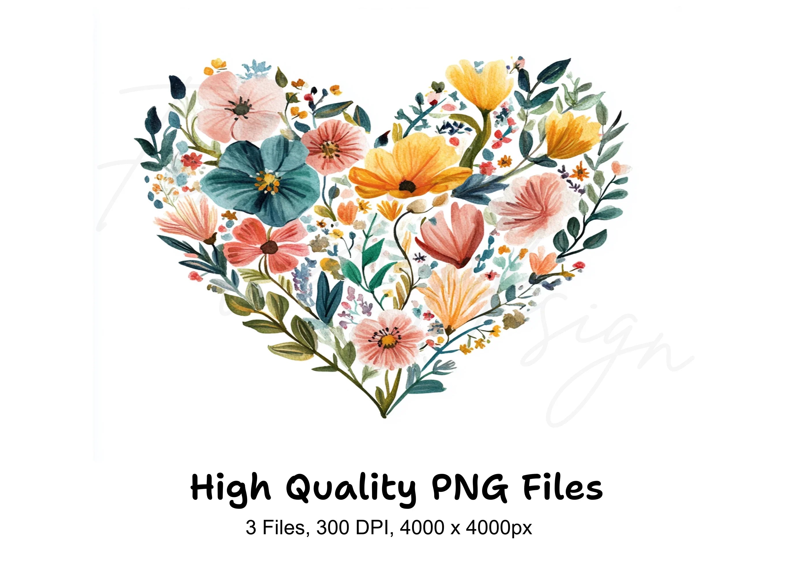 Delicate Floral Heart Clipart Bundle