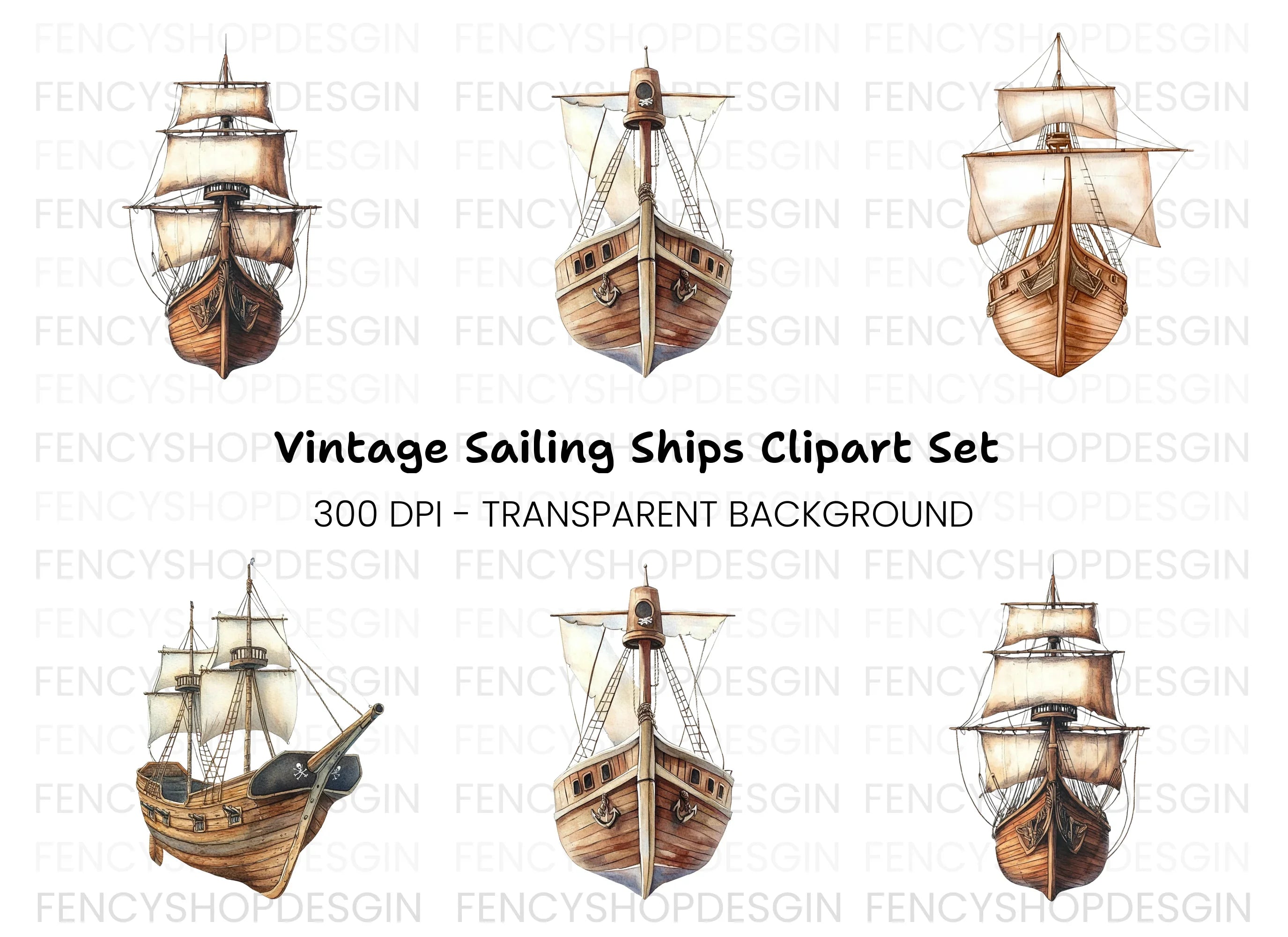 Vintage Sailing Ships Clipart Bundle