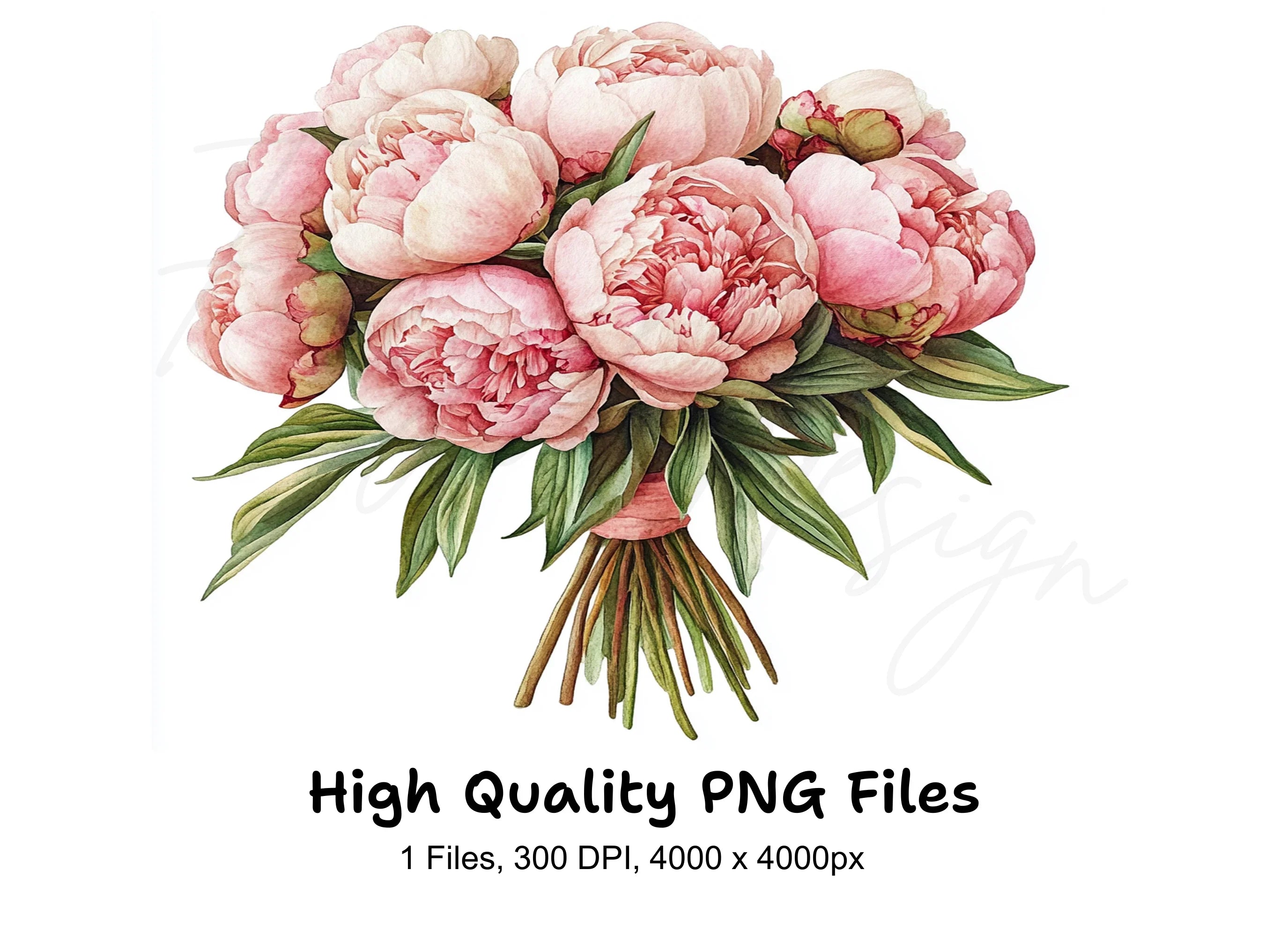 Pink Peony Bouquet Clipart Bundle