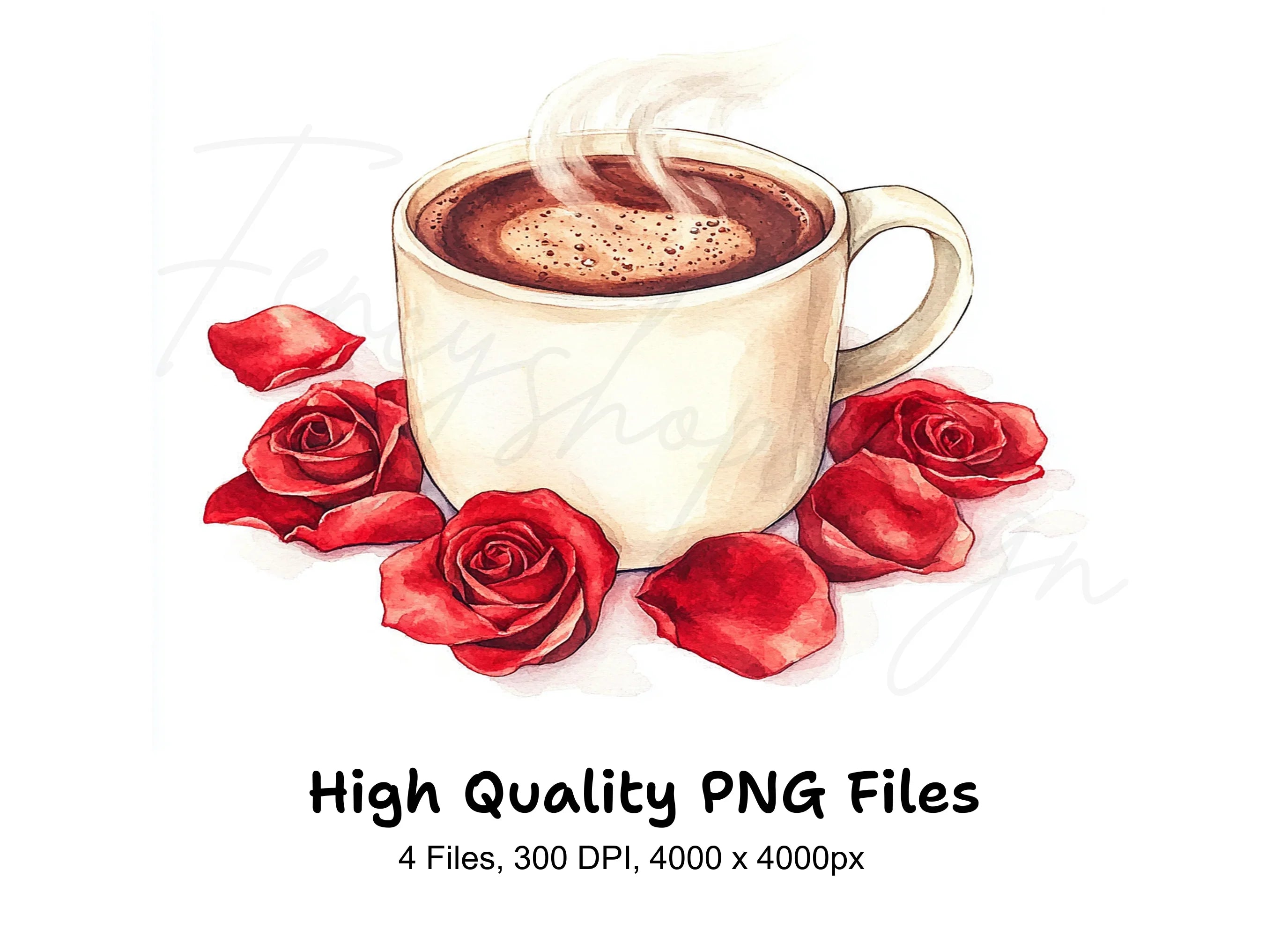 Romantic Hot Cocoa and Red Roses Clipart Bundle