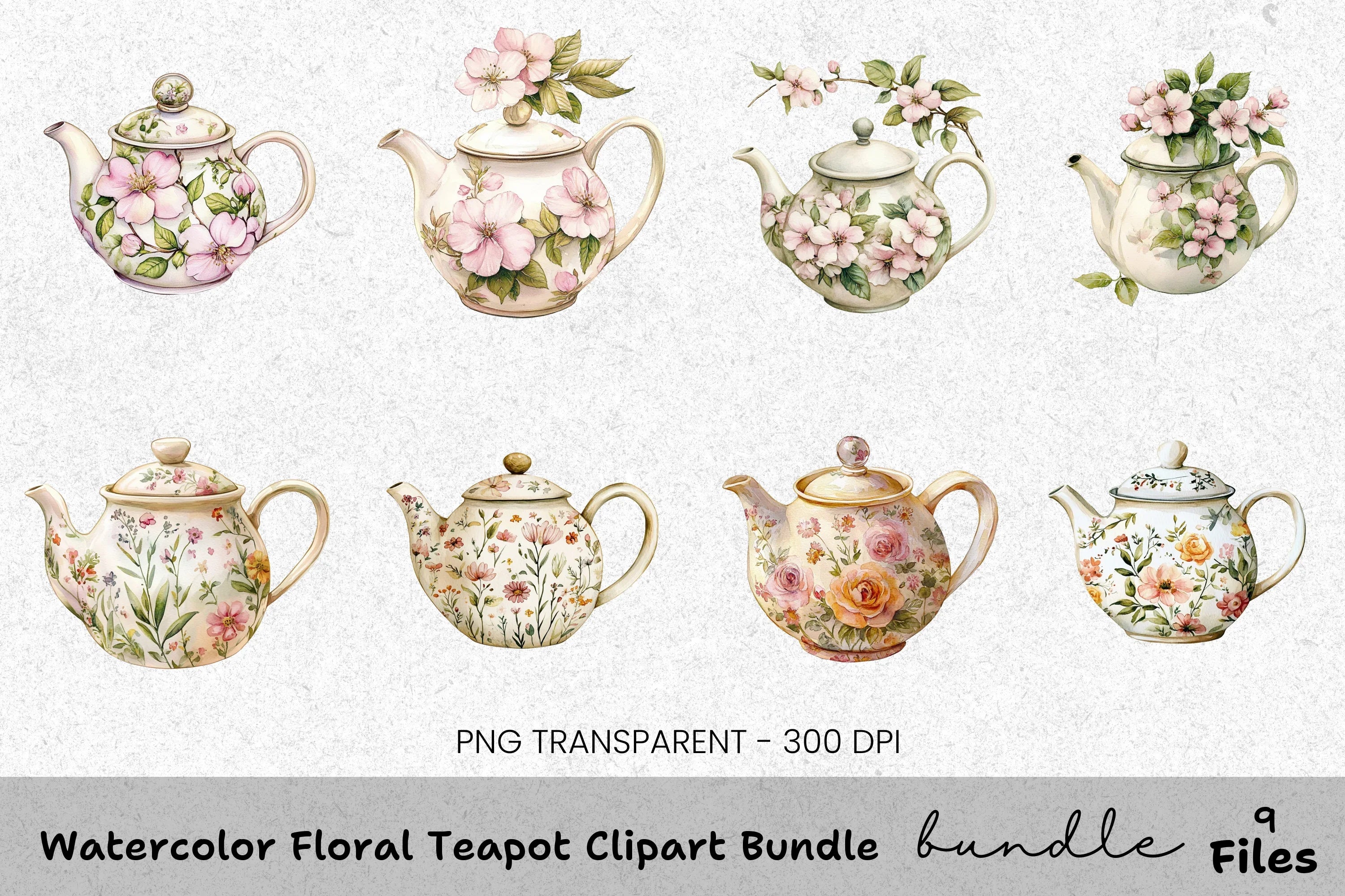 Floral Teapot Clipart Bundle