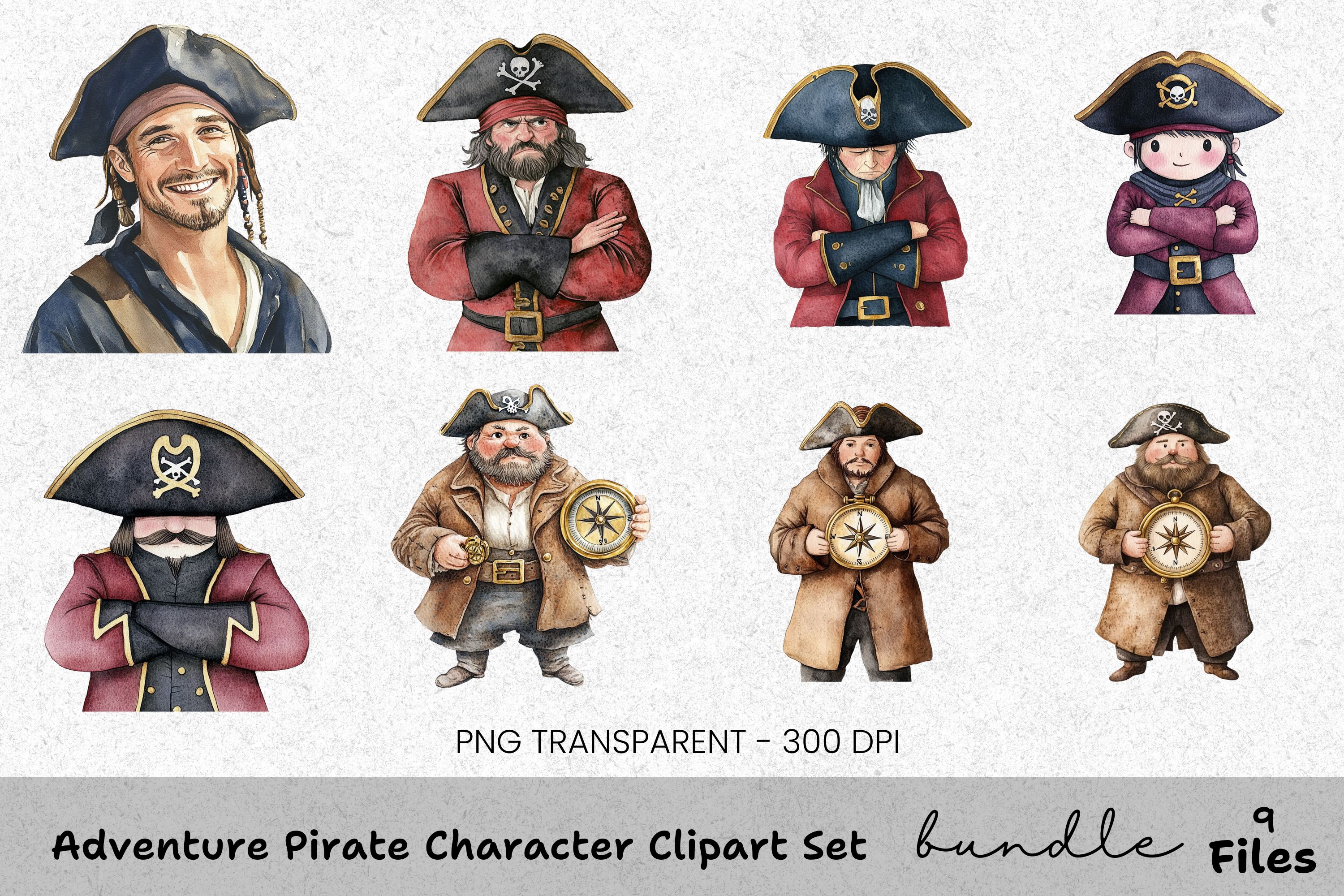 Adventure Pirate Character Clipart Bundle