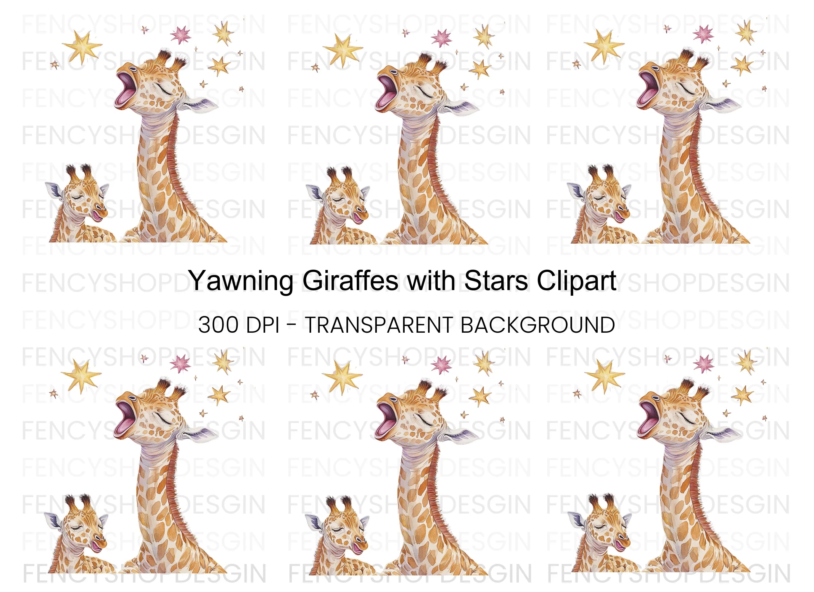 Singing Giraffes with Stars Clipart Bundle