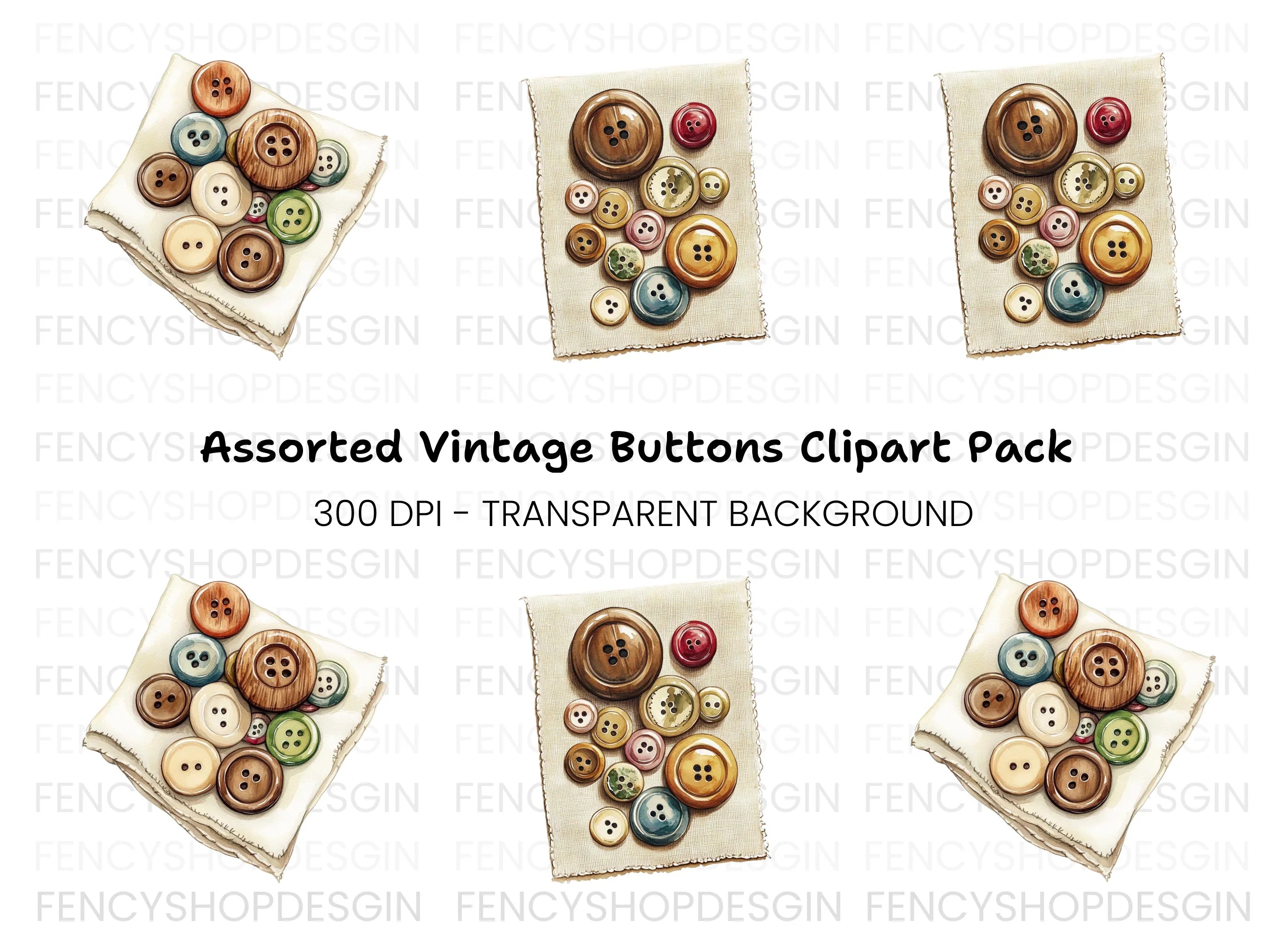 Assorted Vintage Buttons Clipart Bundle