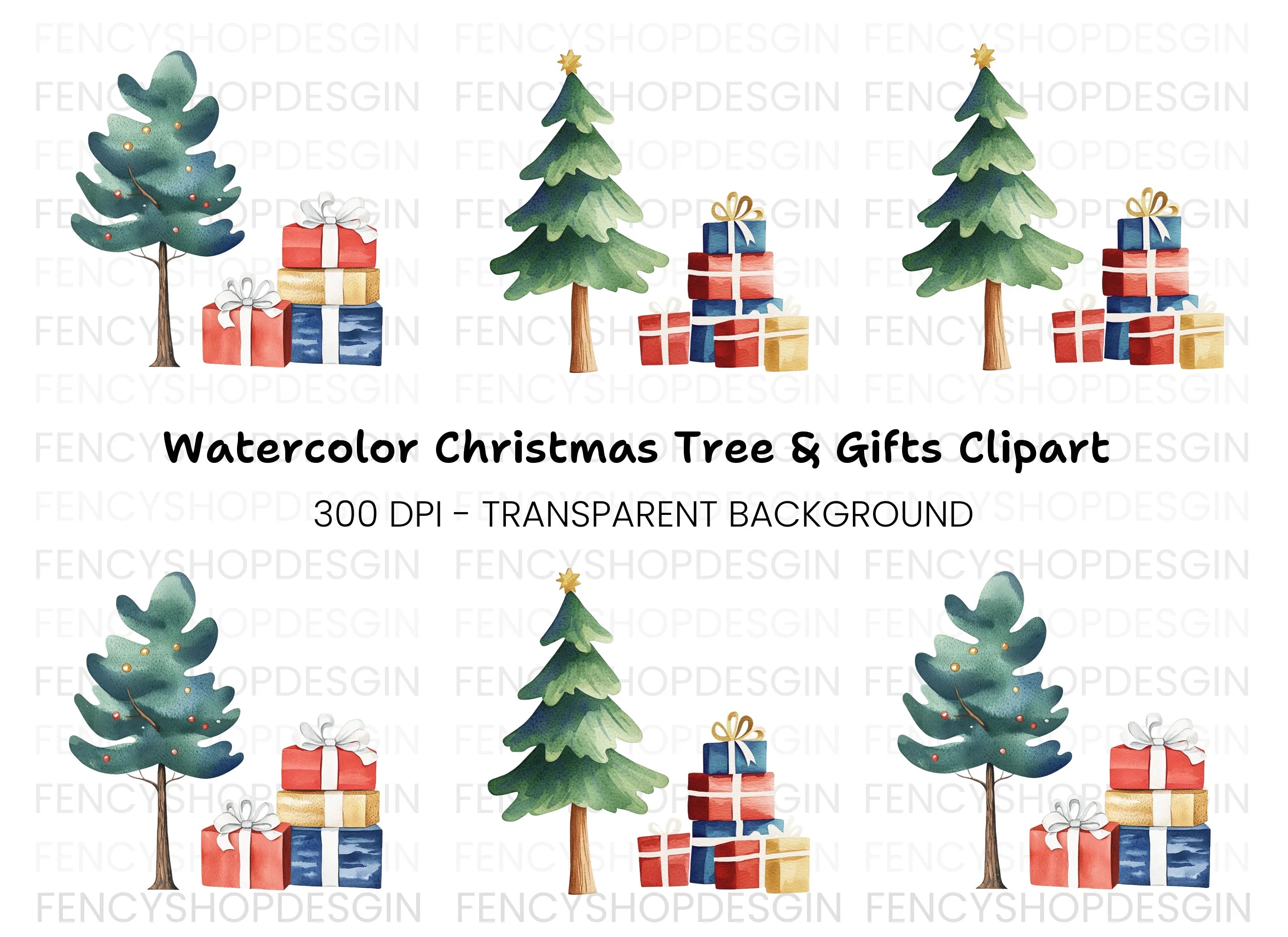 Christmas Trees Gifts Clipart Bundle