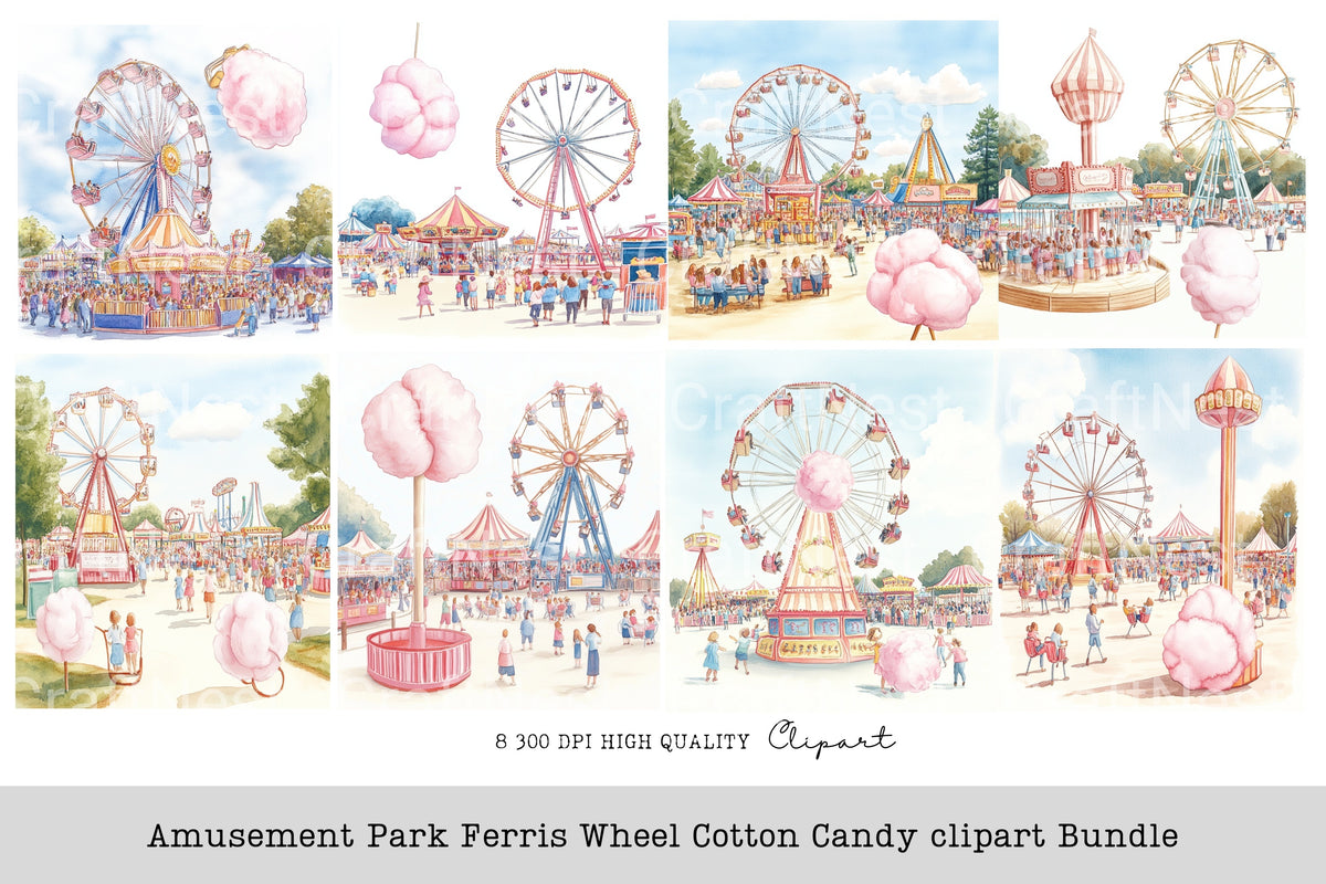 Amusement Park Ferris Wheel Cotton Candy Clipart Bundle
