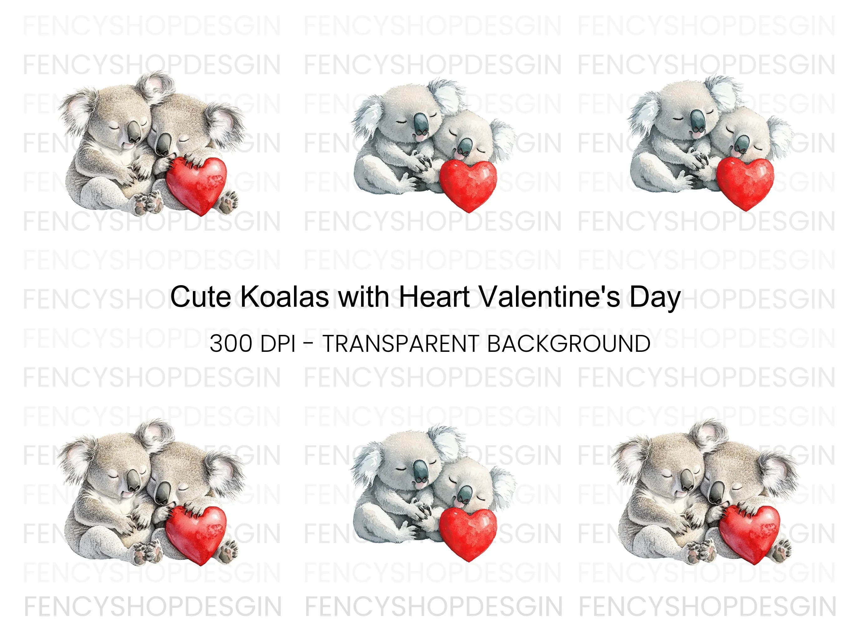 Cute Koala Couple with Red Heart Clipart Bundle