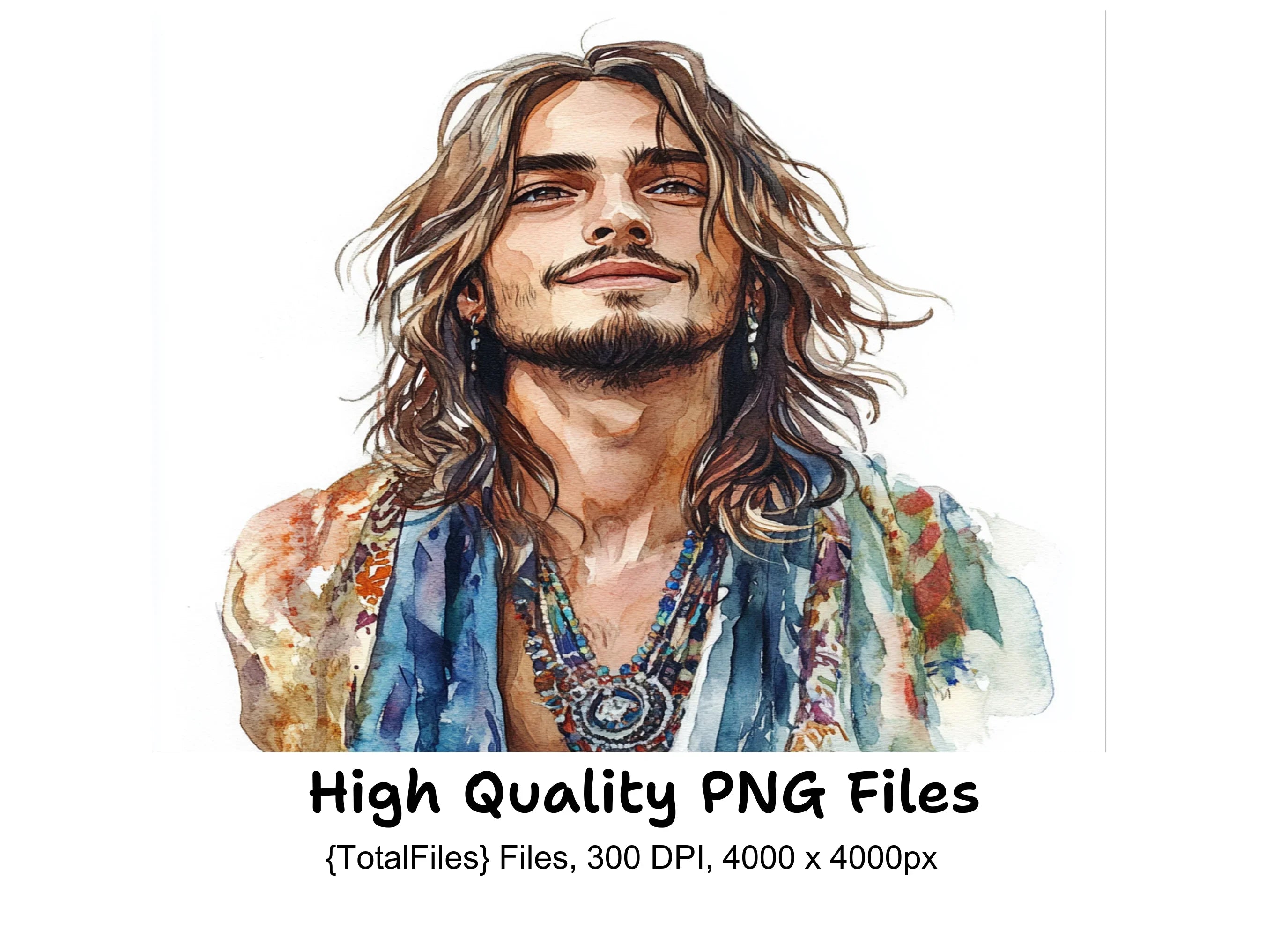 Hippie Style Men Illustrations Clipart Bundle