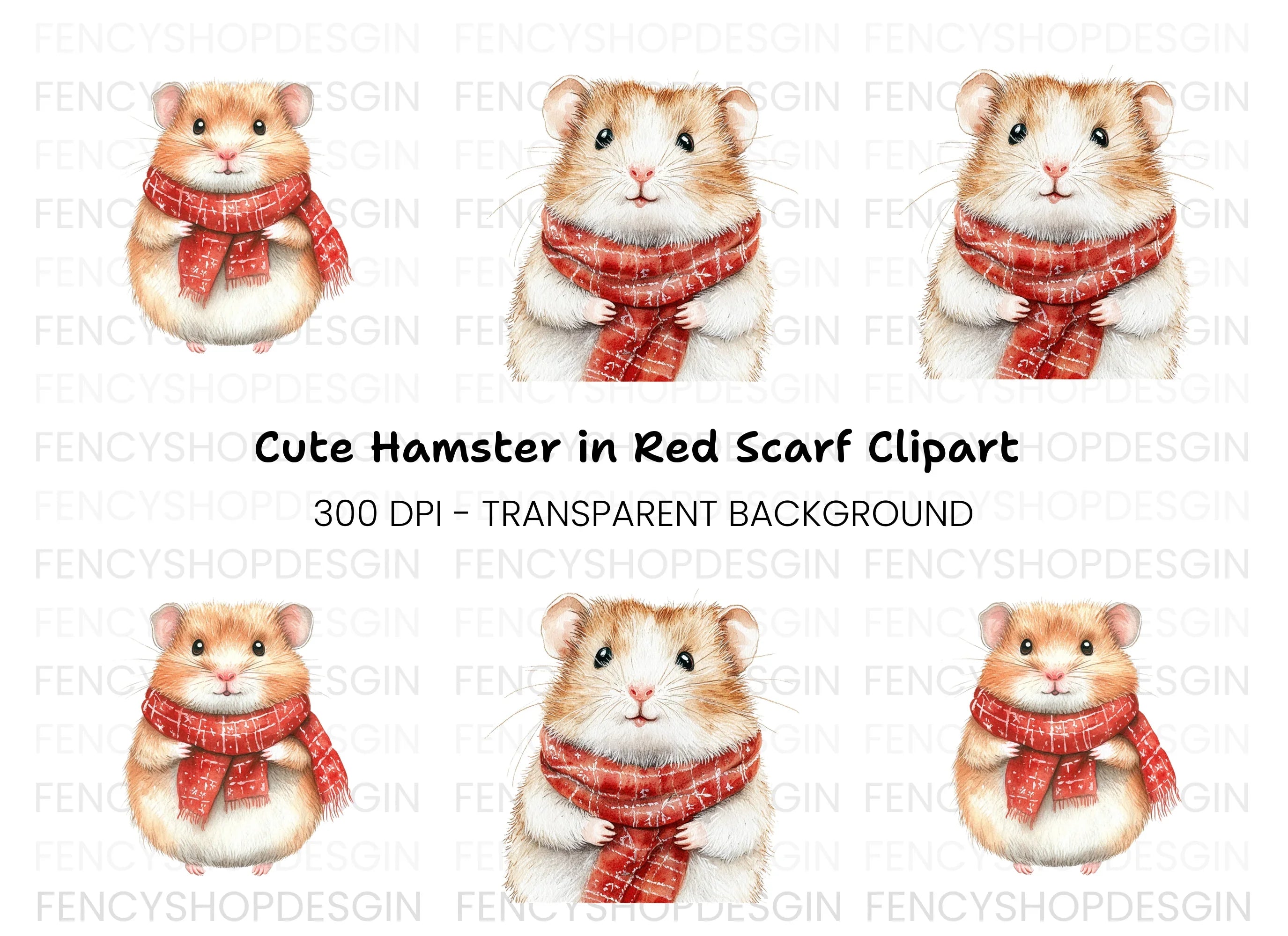 Cute Hamster Winter Scarf Clipart Bundle