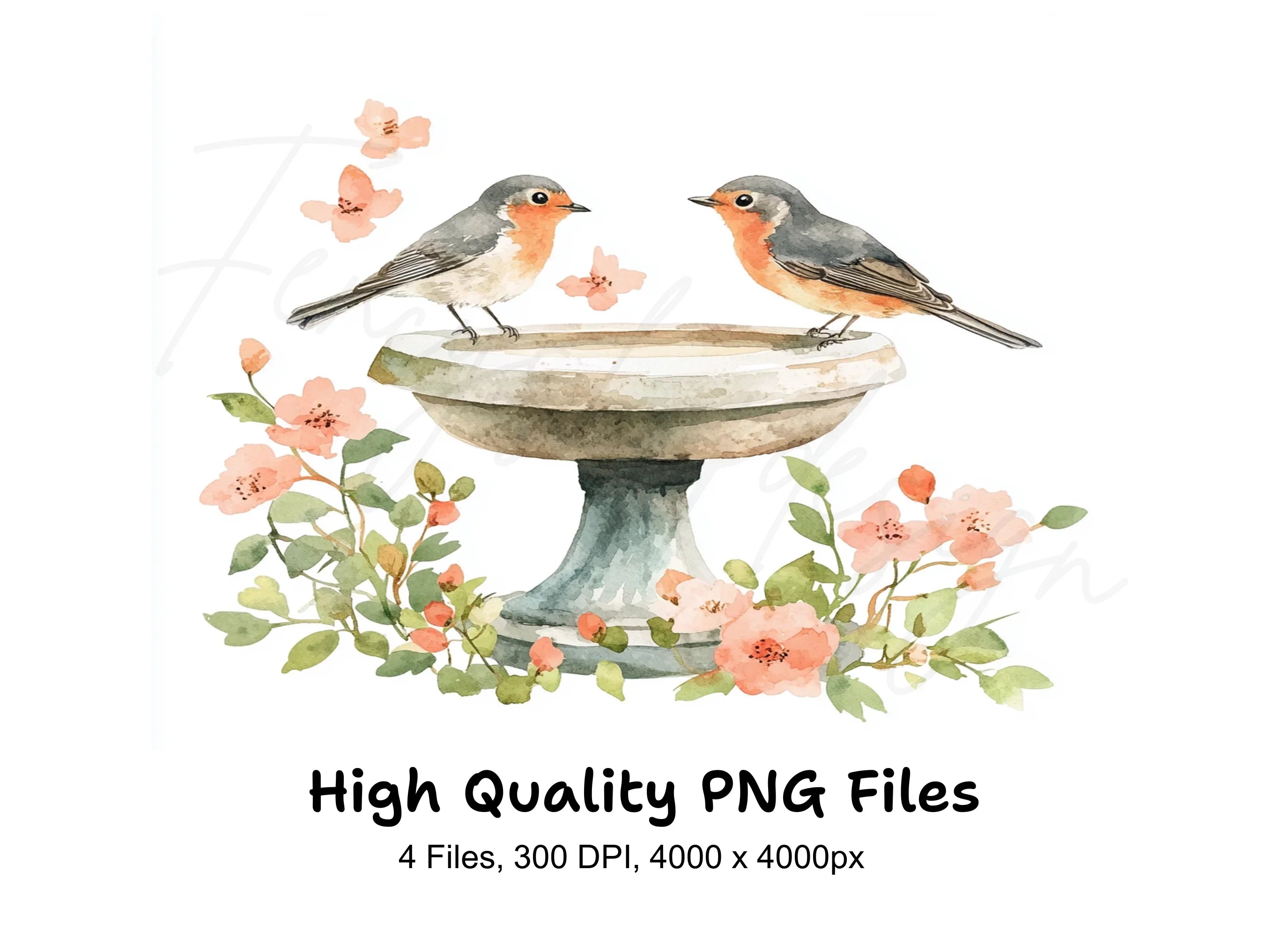 Charming Bird Bath Clipart Bundle