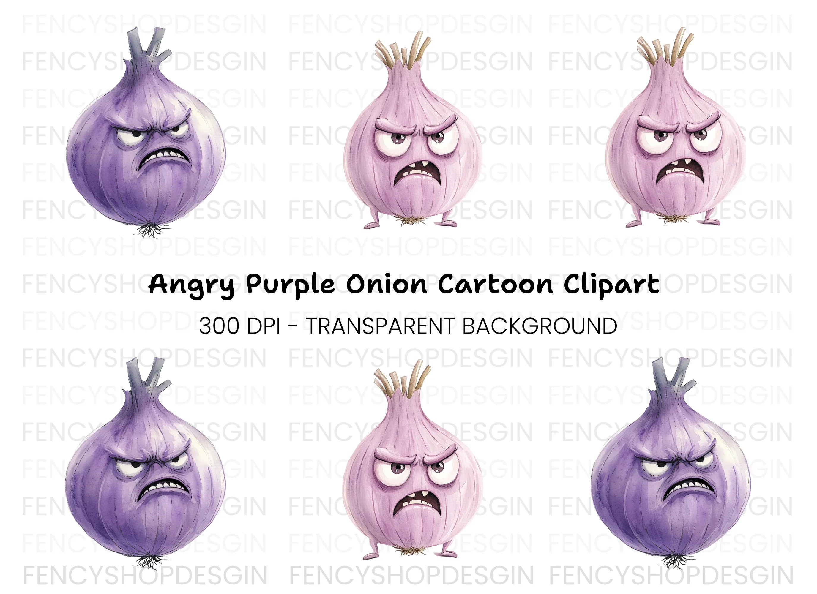 Angry Purple Onion Clipart Bundle