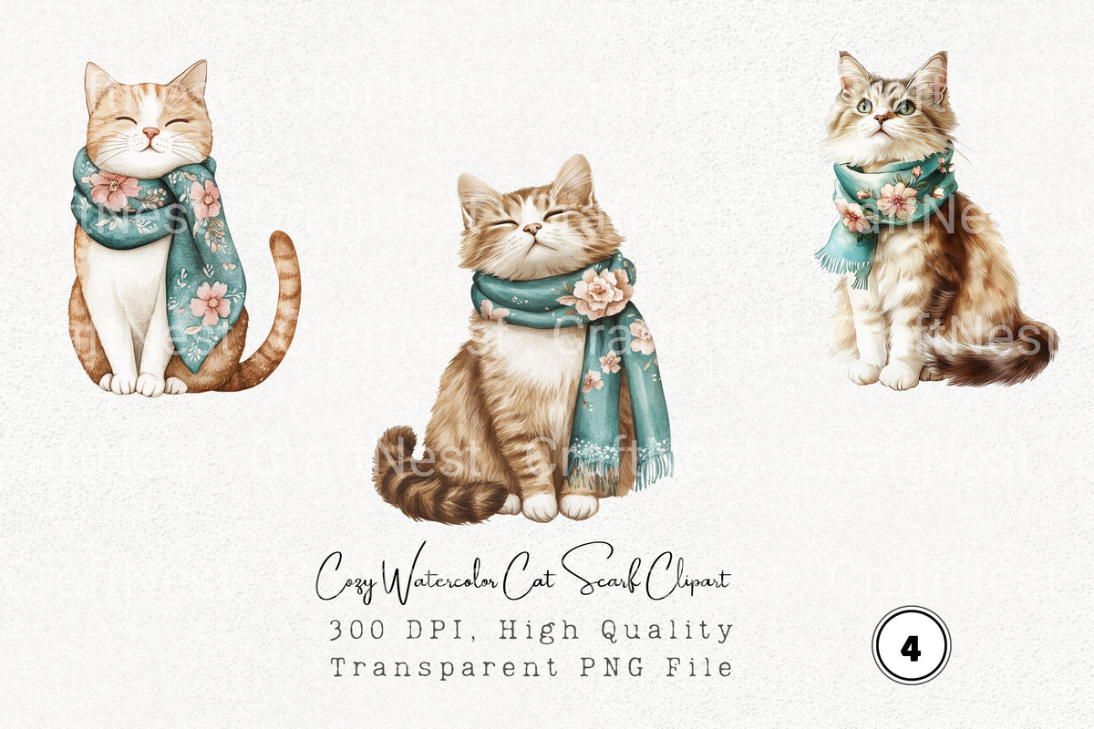 Cozy Cat Scarf Clipart Bundle