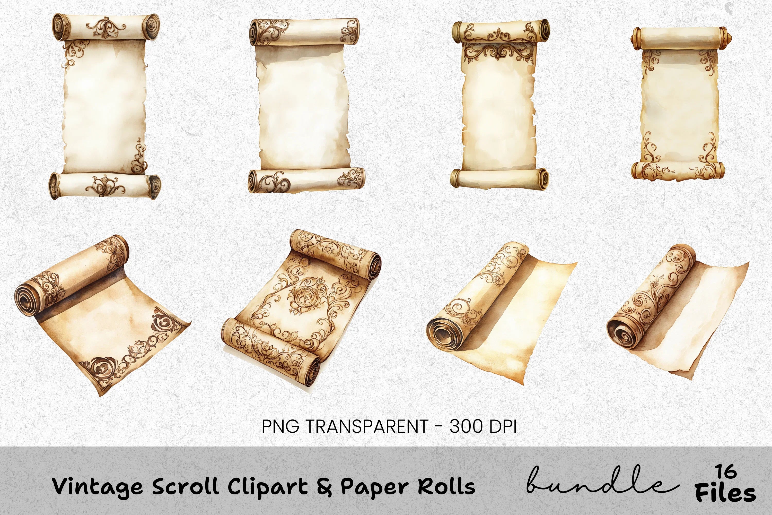 Vintage Scroll Rolls Clipart Bundle