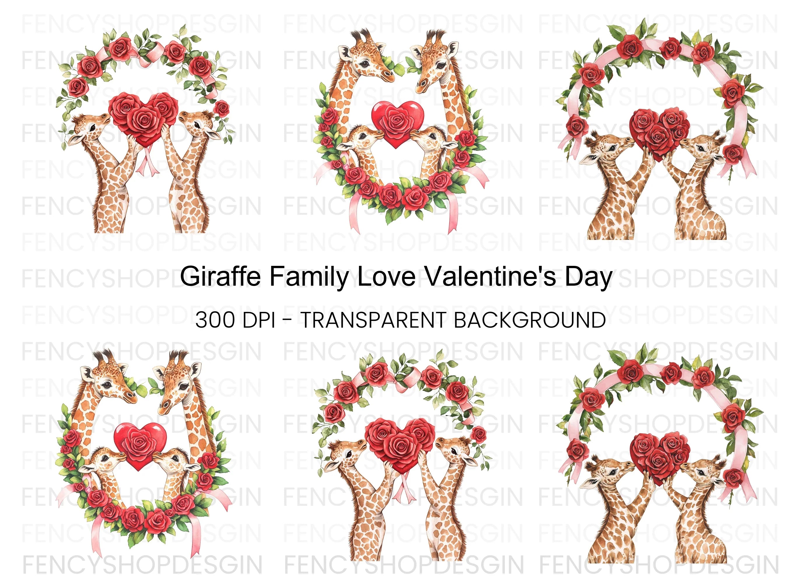 Cute Giraffe Couple Valentine Clipart Bundle