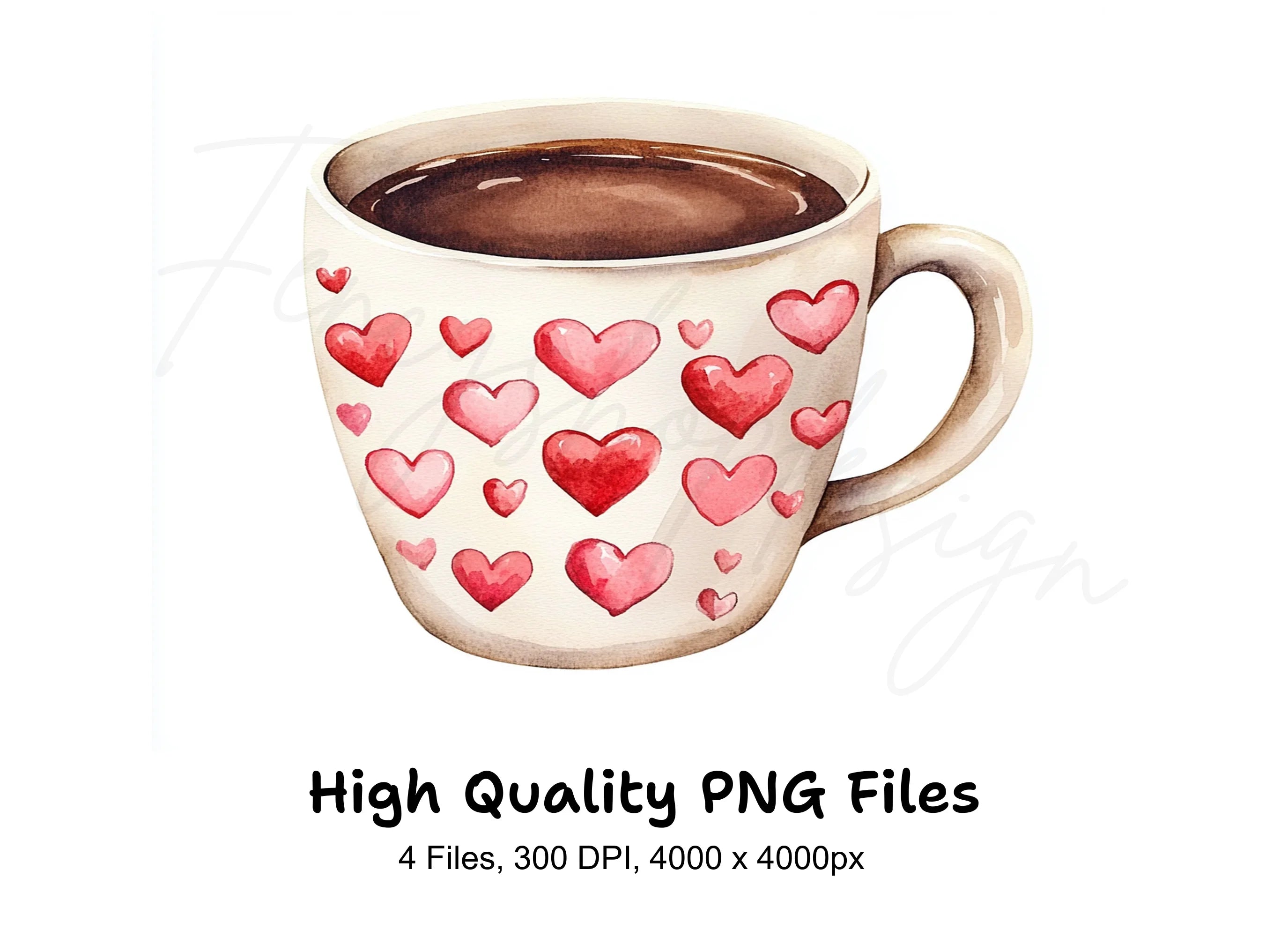 Heart Patterned Hot Chocolate Mugs Clipart Bundle