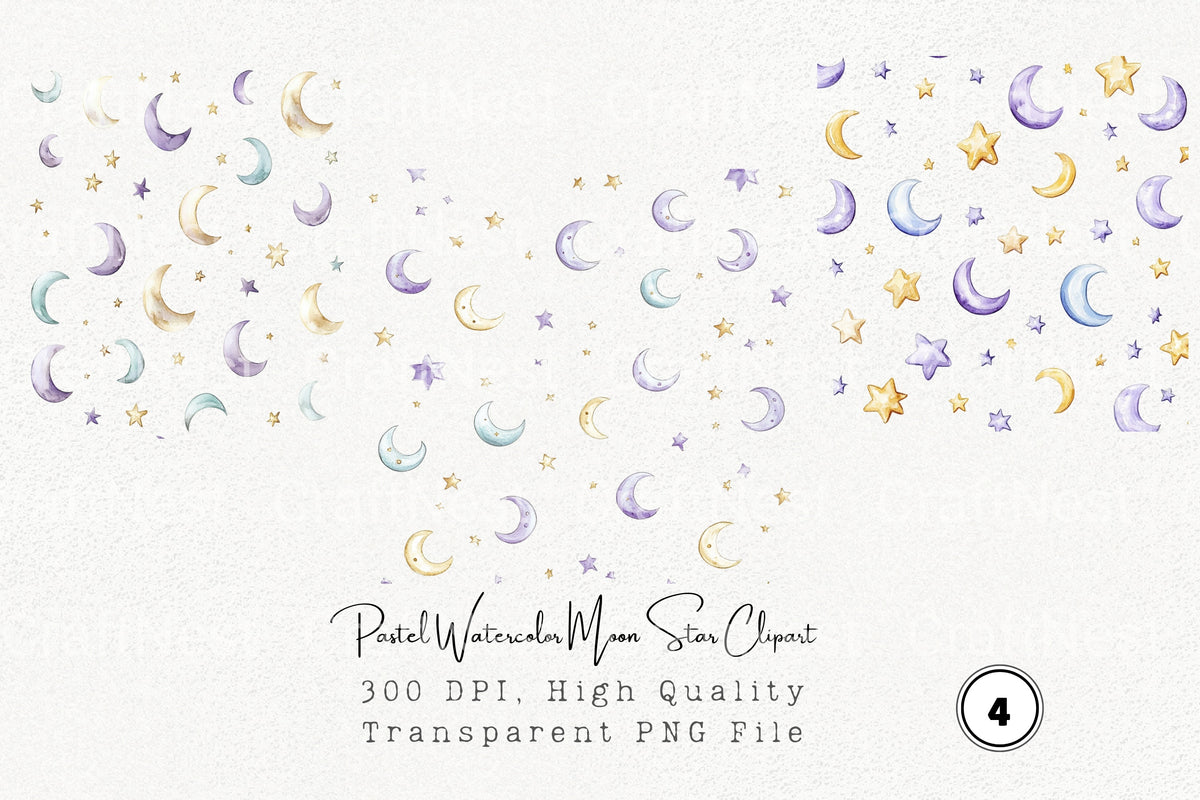 Pastel Moon Star Clipart Bundle