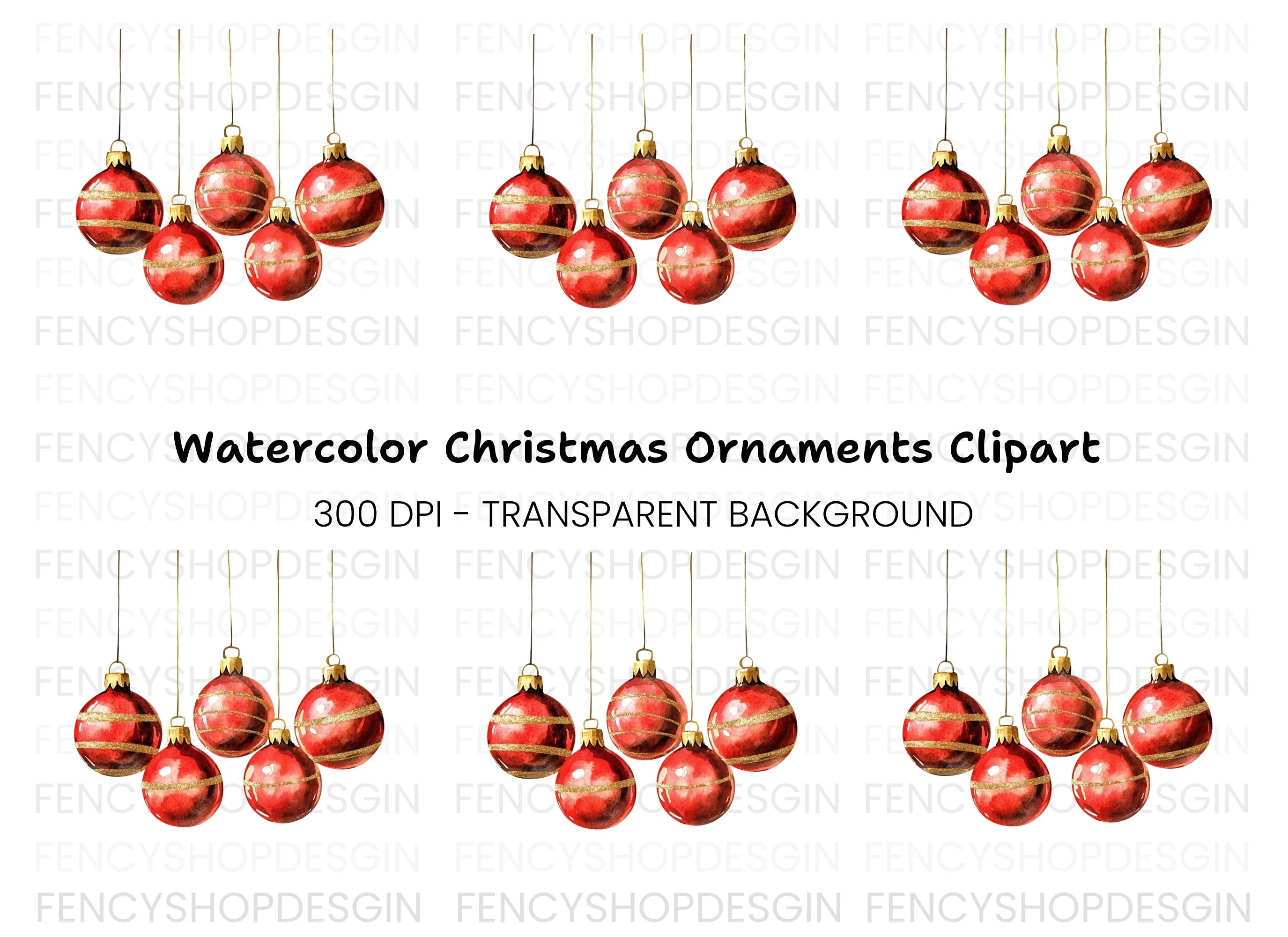 Red Christmas Ornaments Clipart Bundle