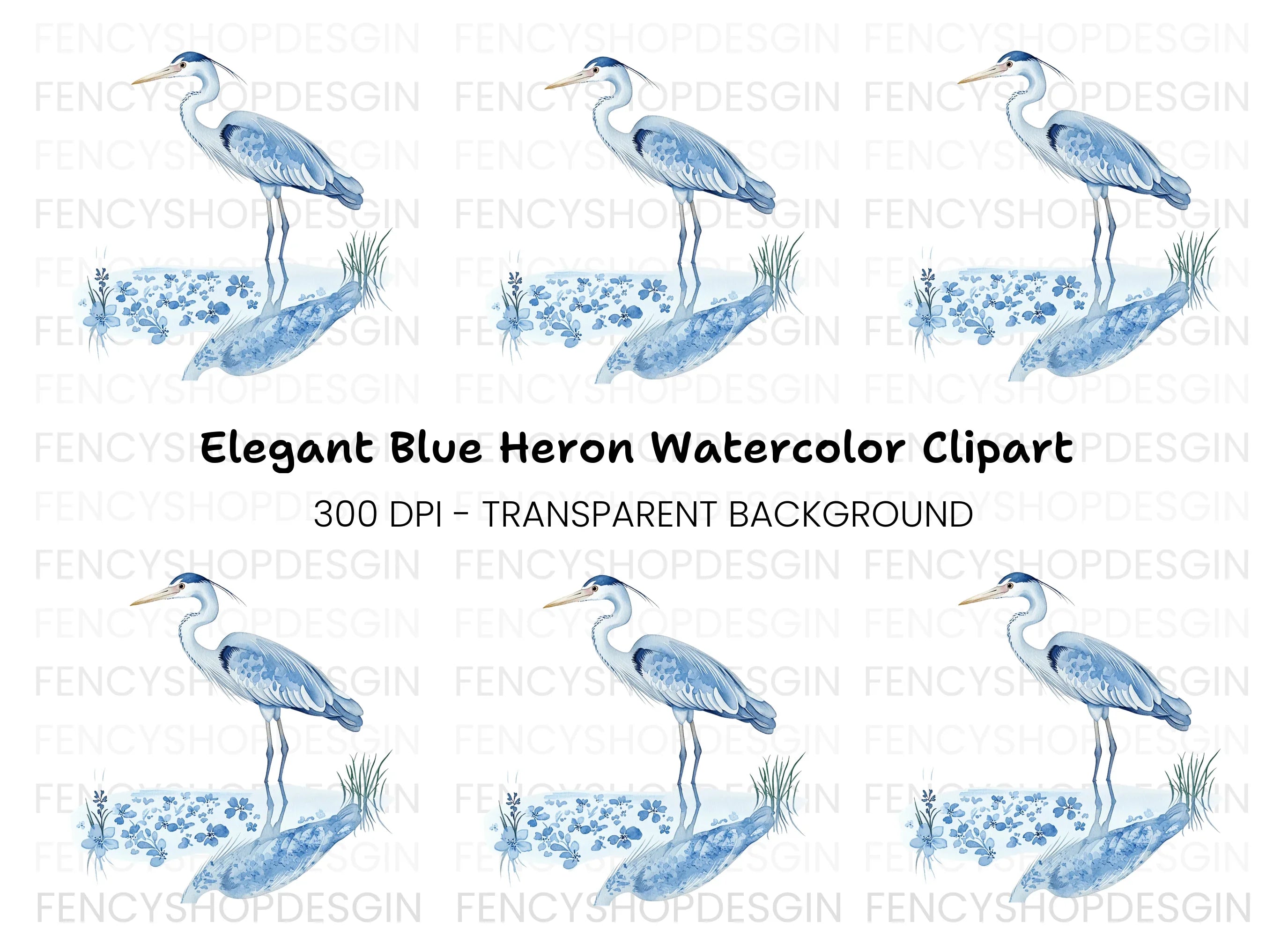 Elegant Blue Heron Clipart Bundle