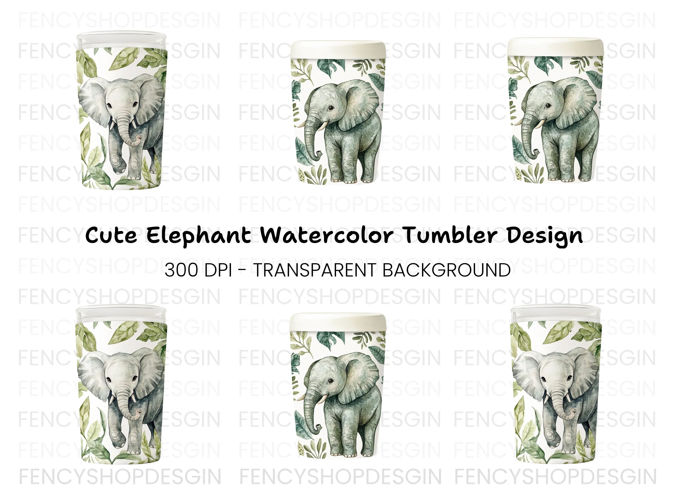 Jungle Baby Elephant Clipart Bundle
