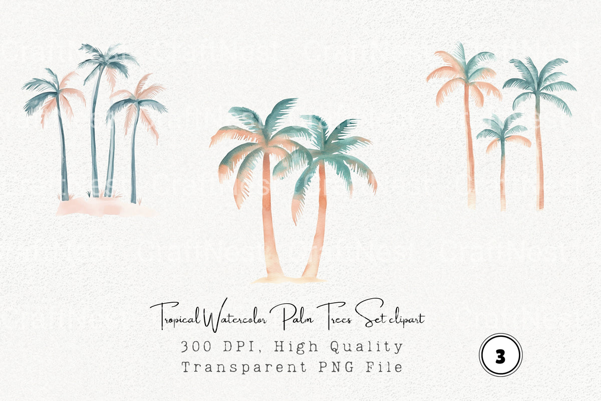 Tropical Palm Trees Clipart Bundle