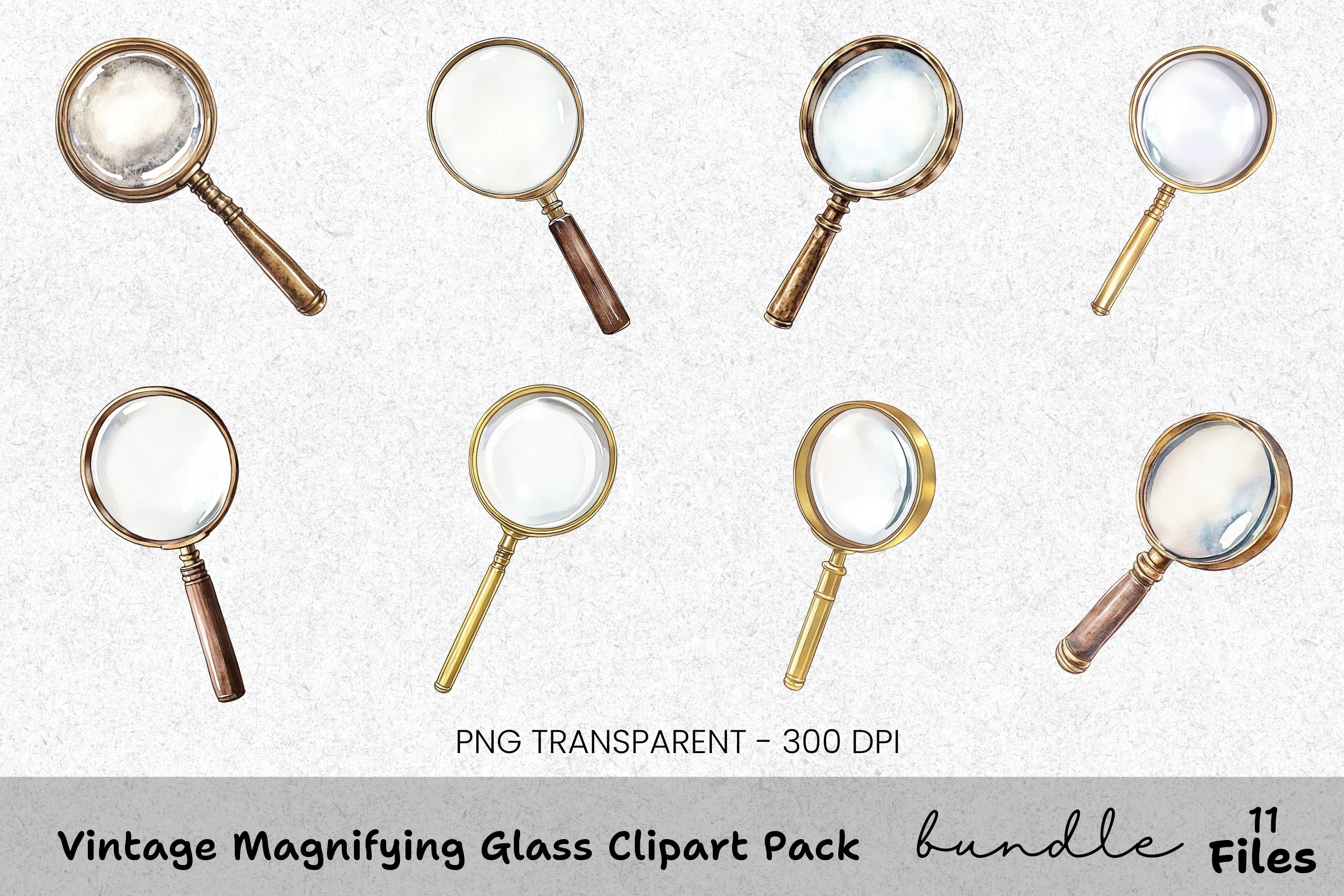 Vintage Magnifying Glass Clipart Bundle