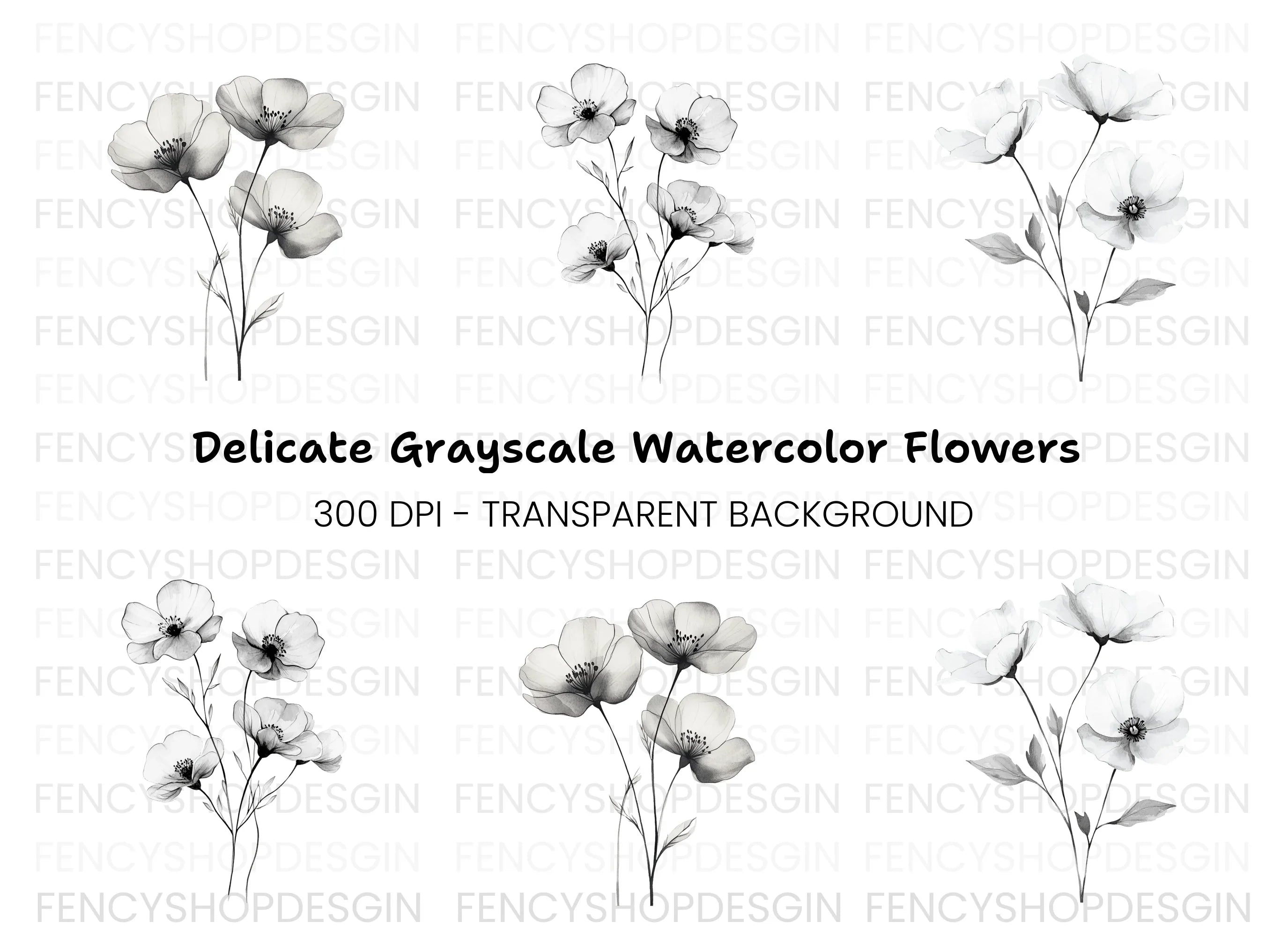 Elegant Black and White Floral Clipart Bundle