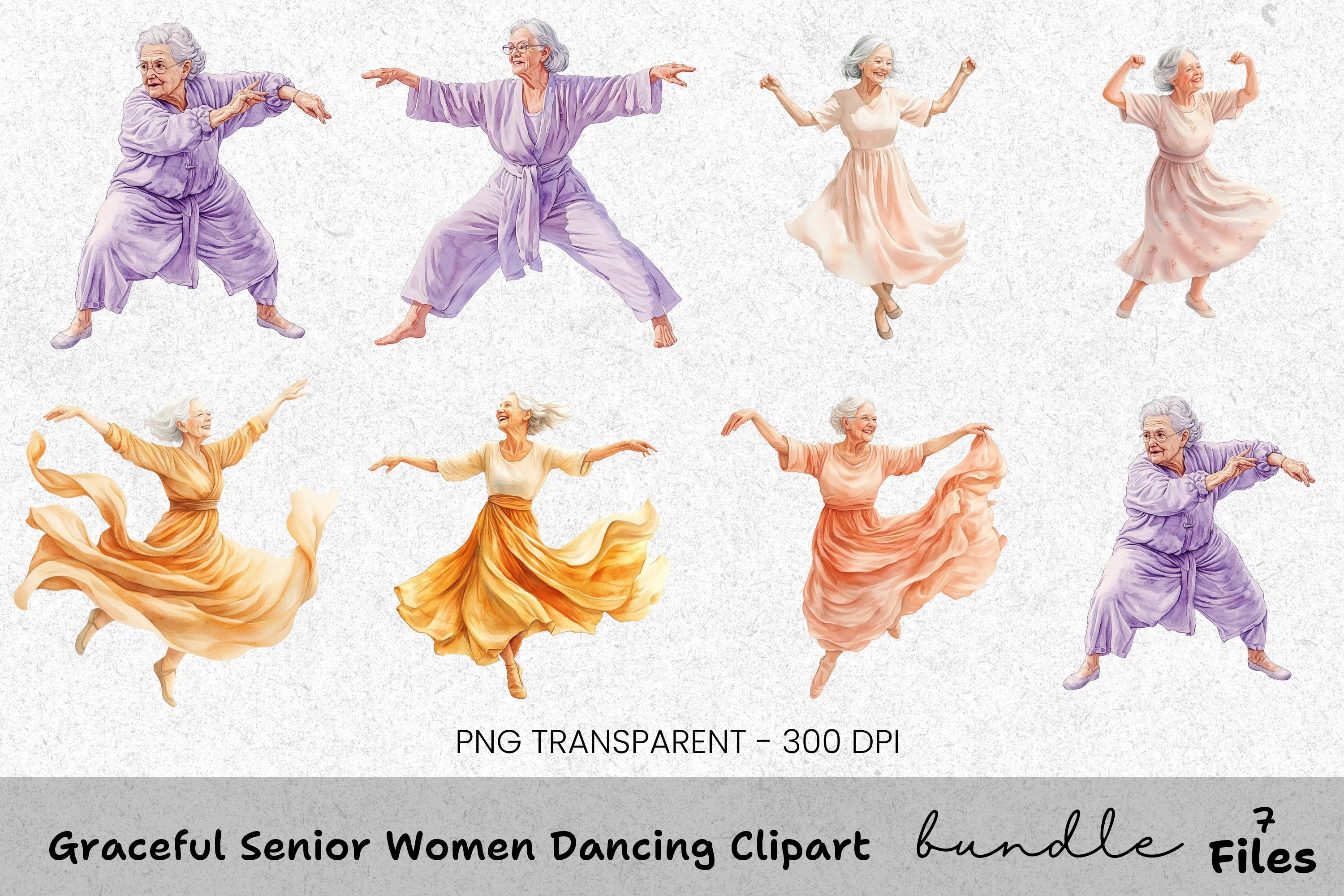 Graceful Senior Women Dancing Clipart Bundle