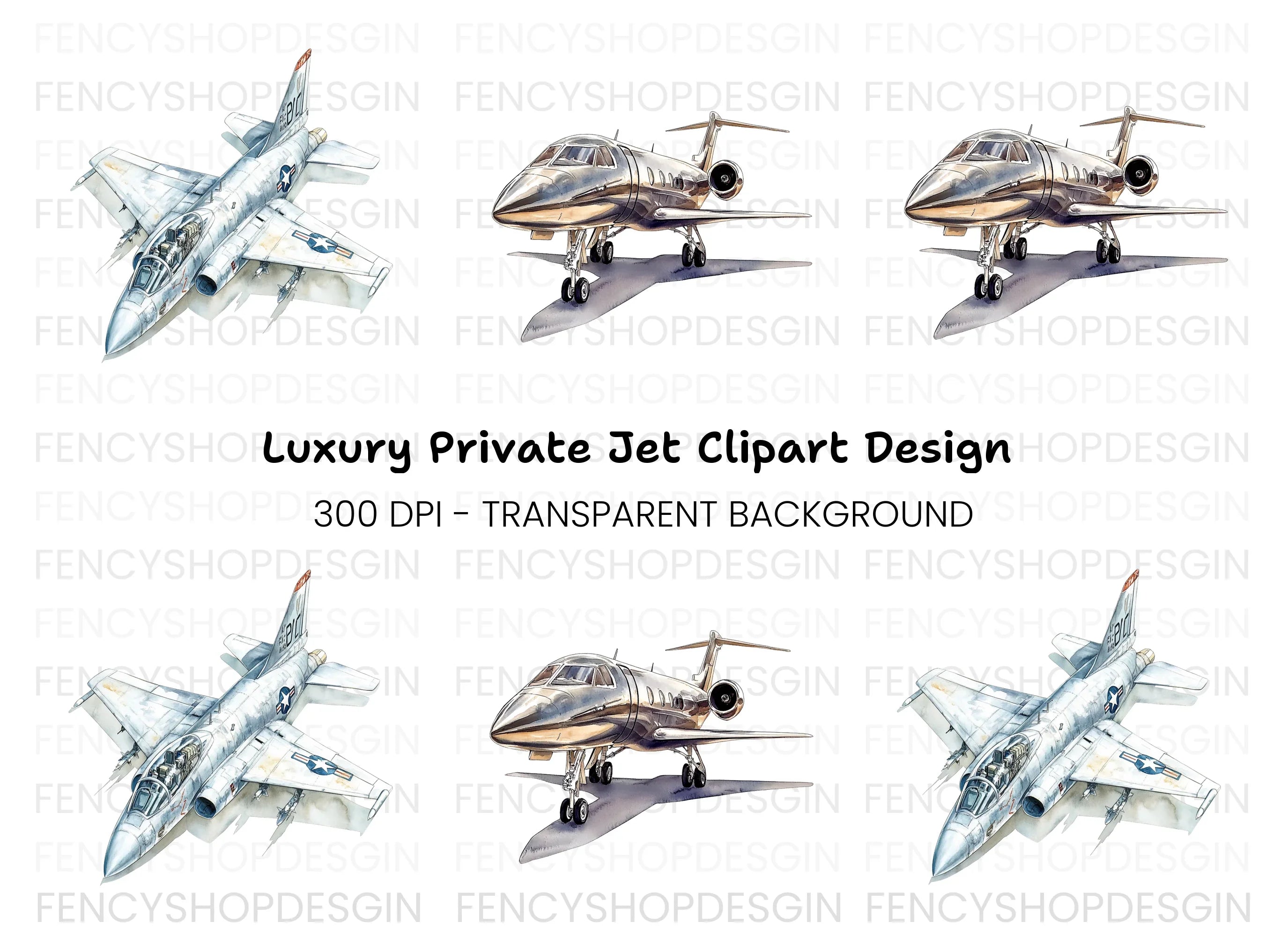 Vintage Jet and Private Plane Clipart Bundle