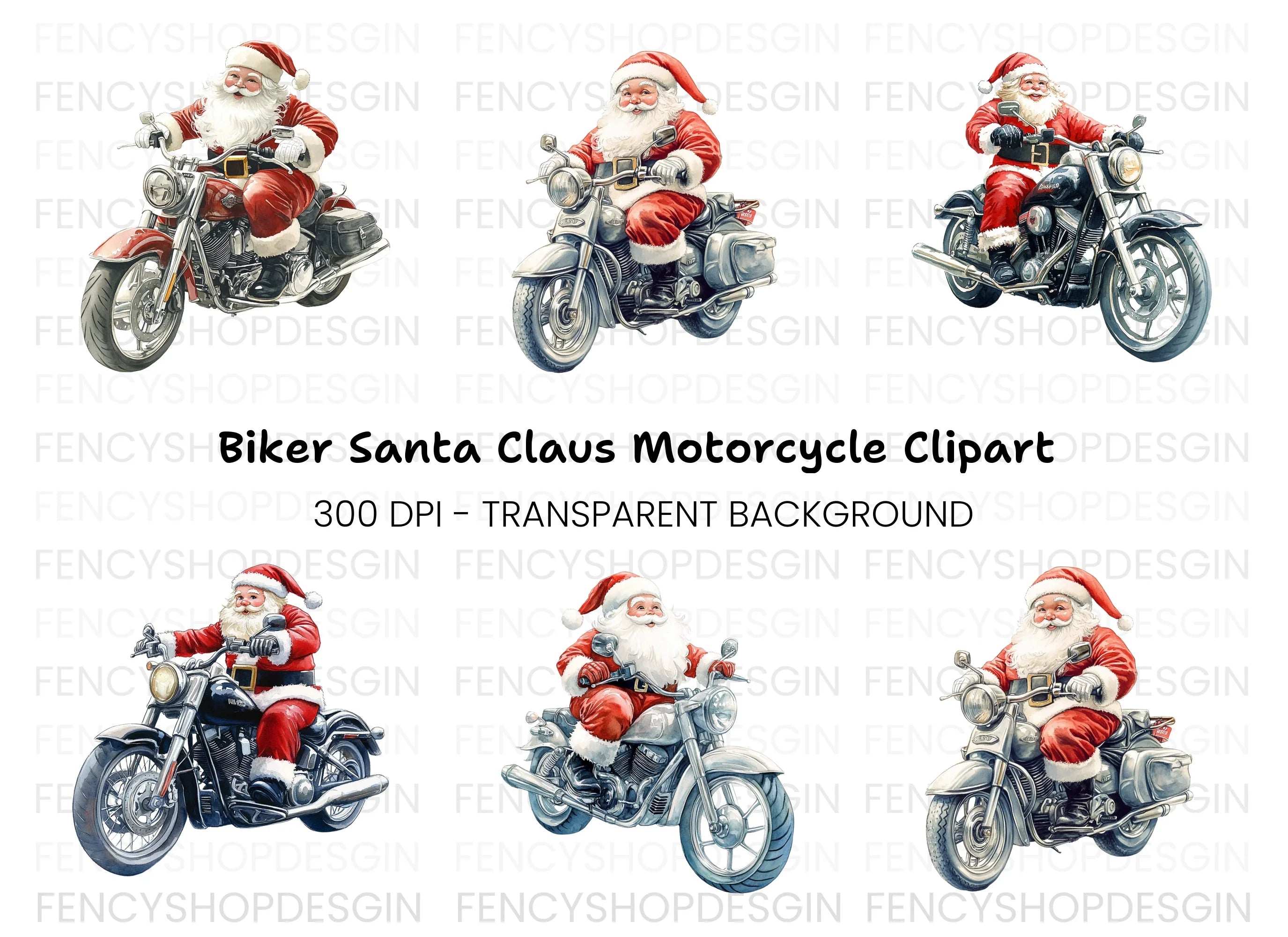 Biker Santa Christmas Clipart Bundle