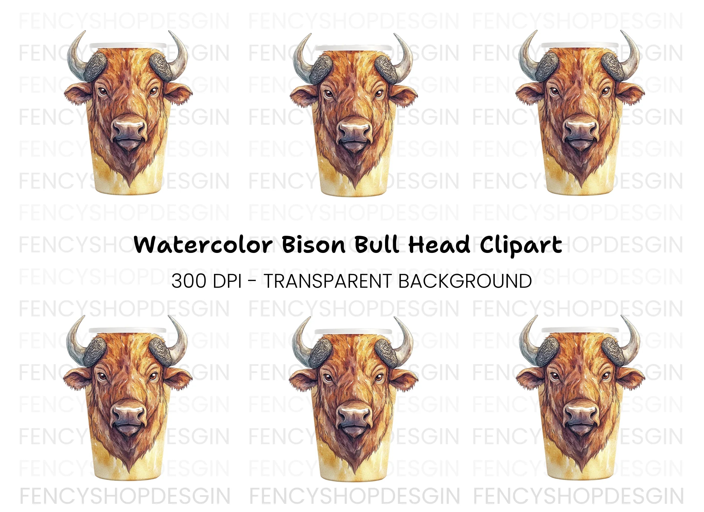 Bison Head Coffee Cup Clipart Bundle