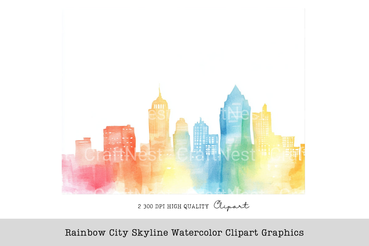 Rainbow City Skyline Graphics Clipart Bundle