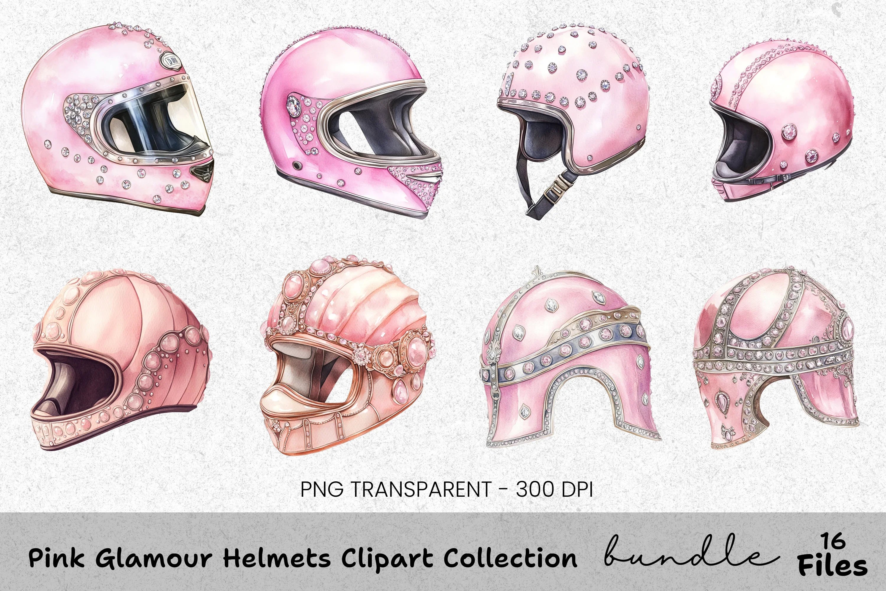 Pink Glamour Helmets Clipart Bundle