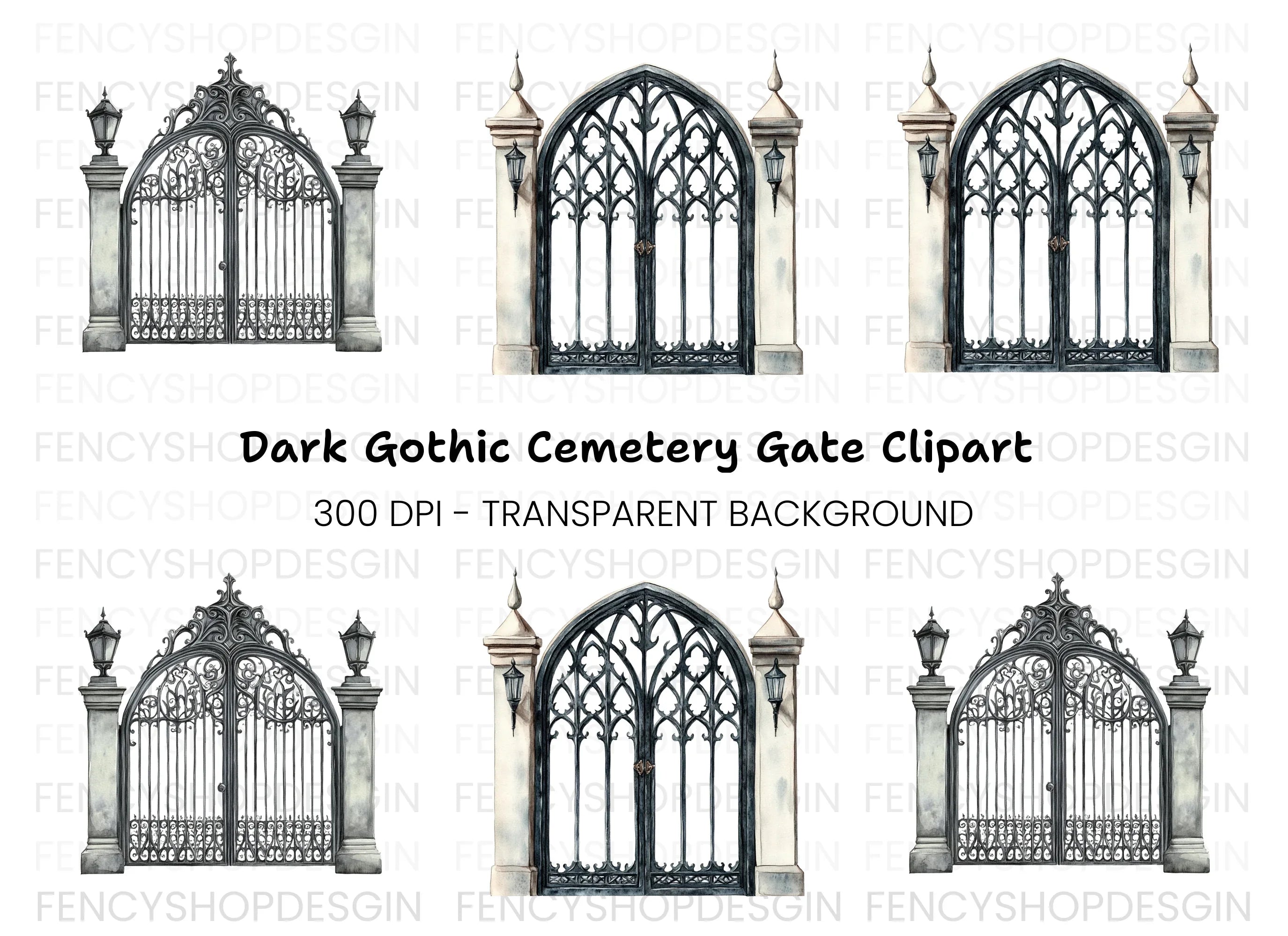 Ornate Gothic Gate Clipart Bundle