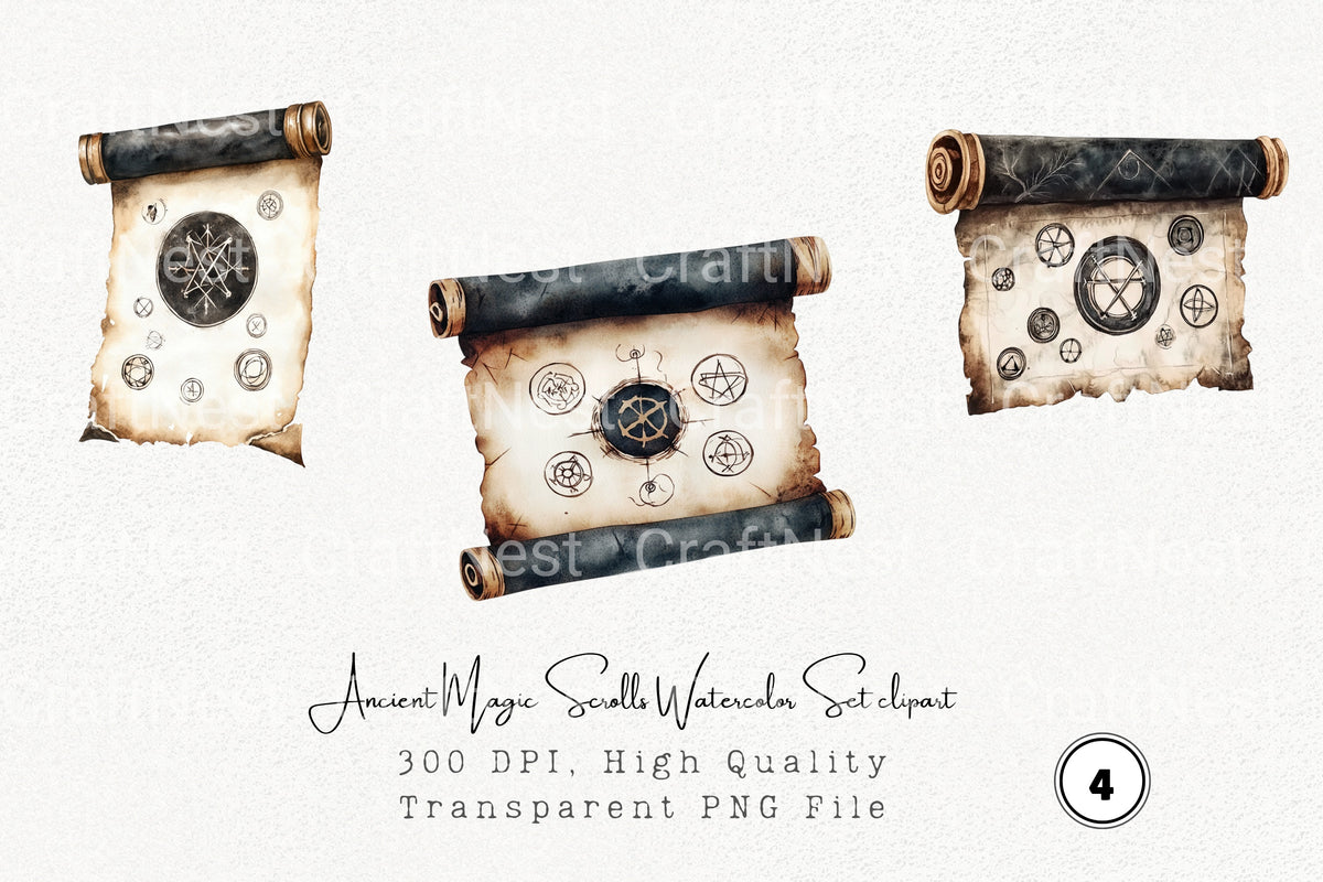 Ancient Magic Scrolls Clipart Bundle