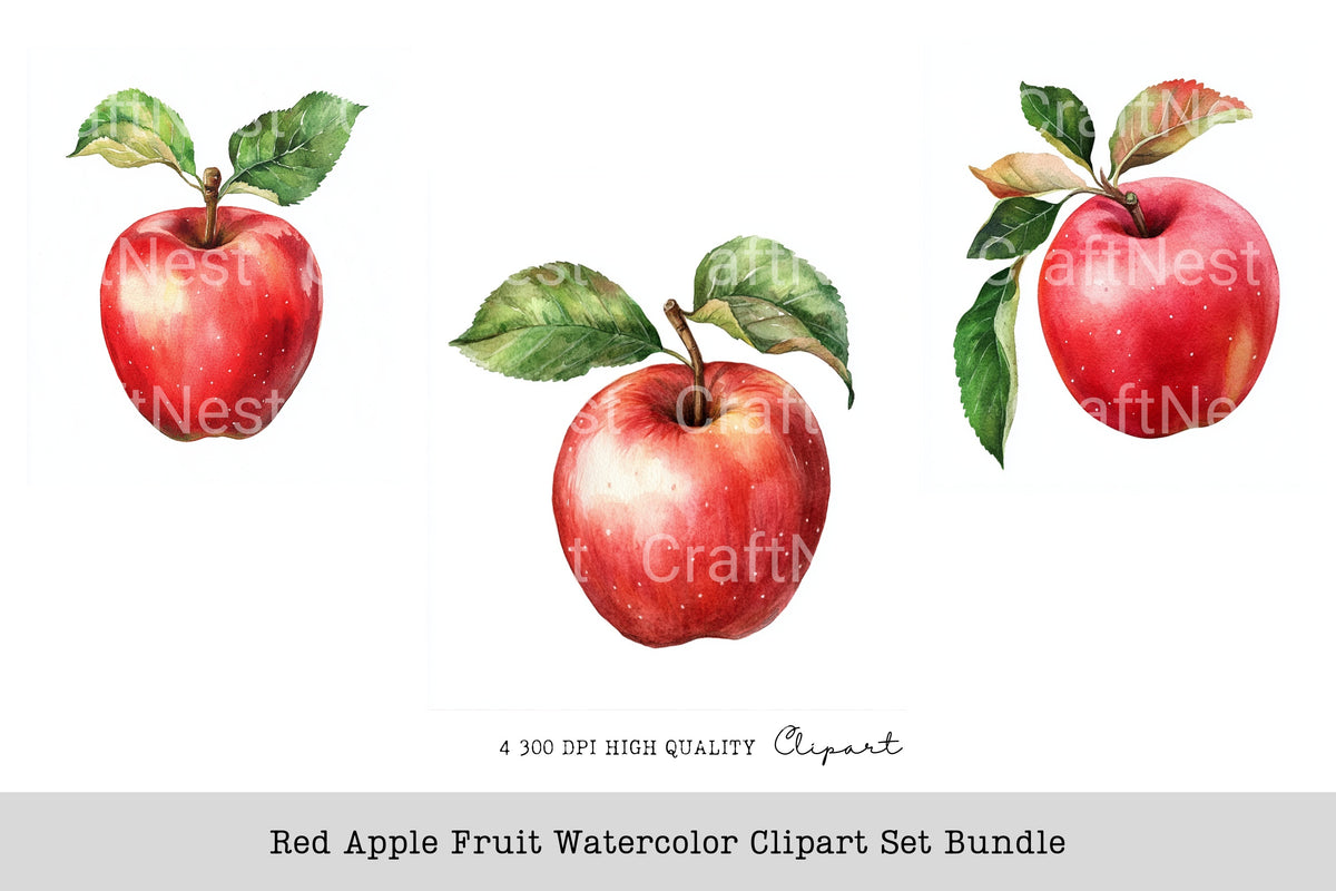 Red Apple Fruit Clipart Bundle