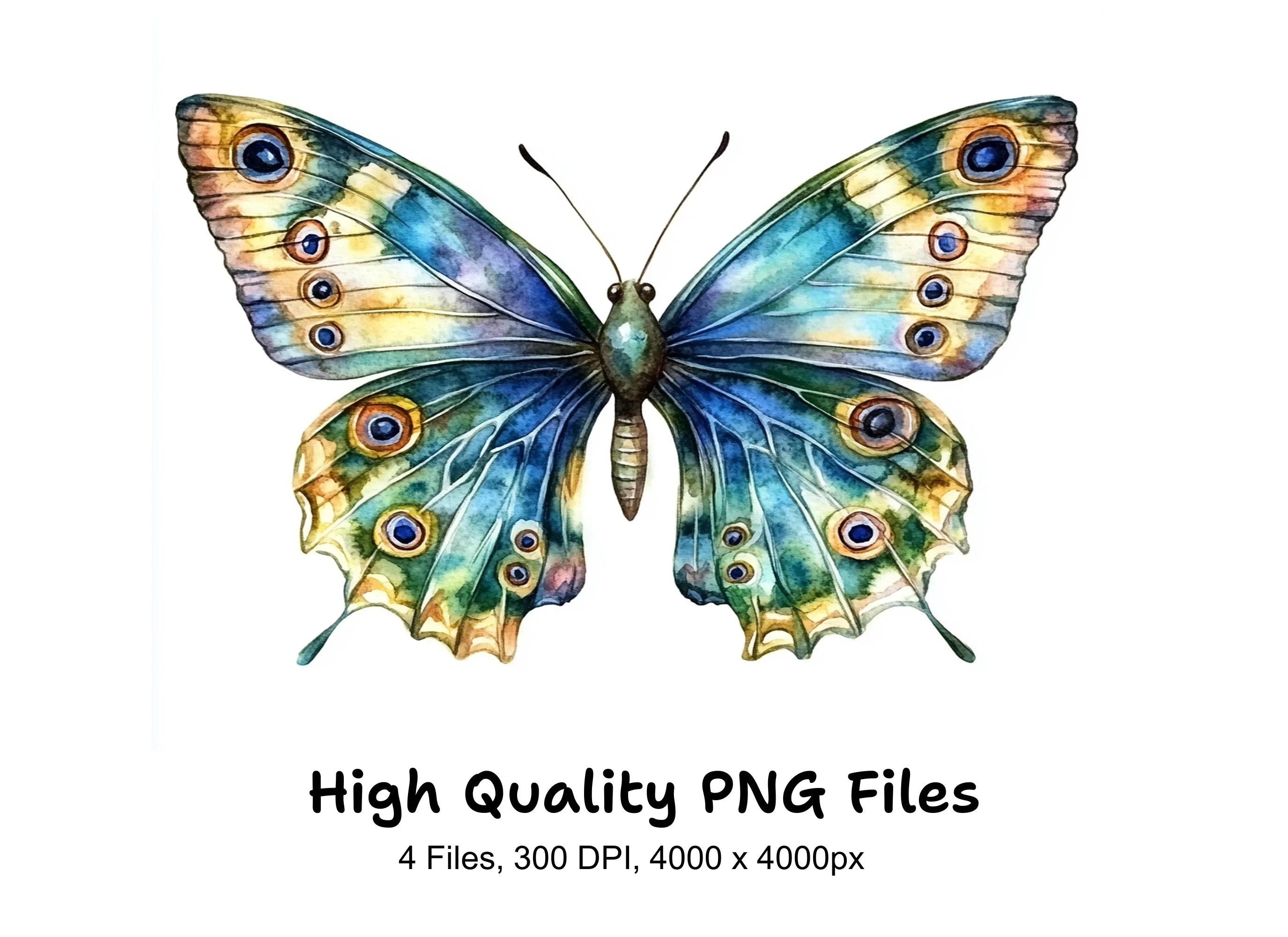Green and Blue Butterfly Clipart Bundle
