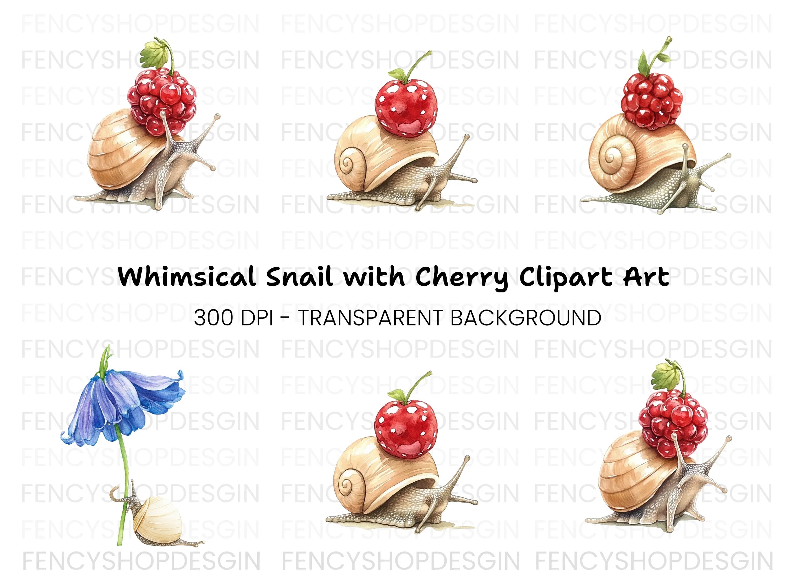 Snails Carrying Berries Clipart Bundle