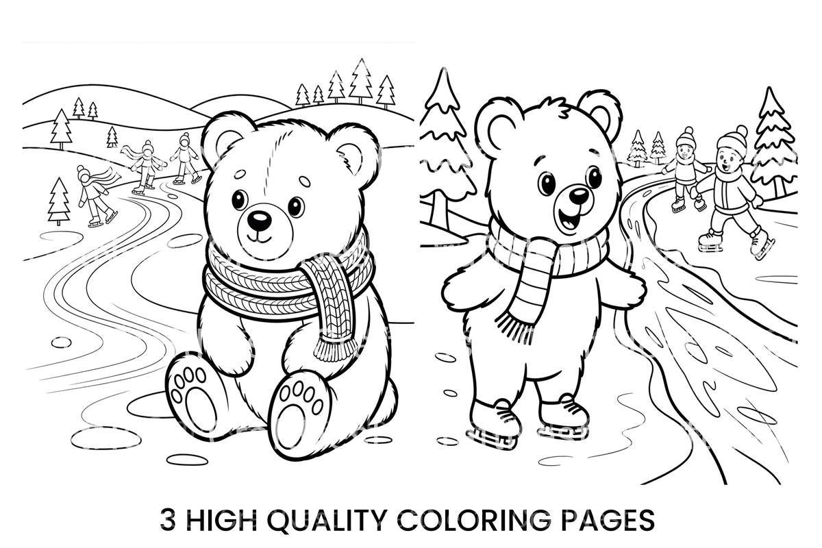 Cute Bear Winter Ice Skating Coloring Books