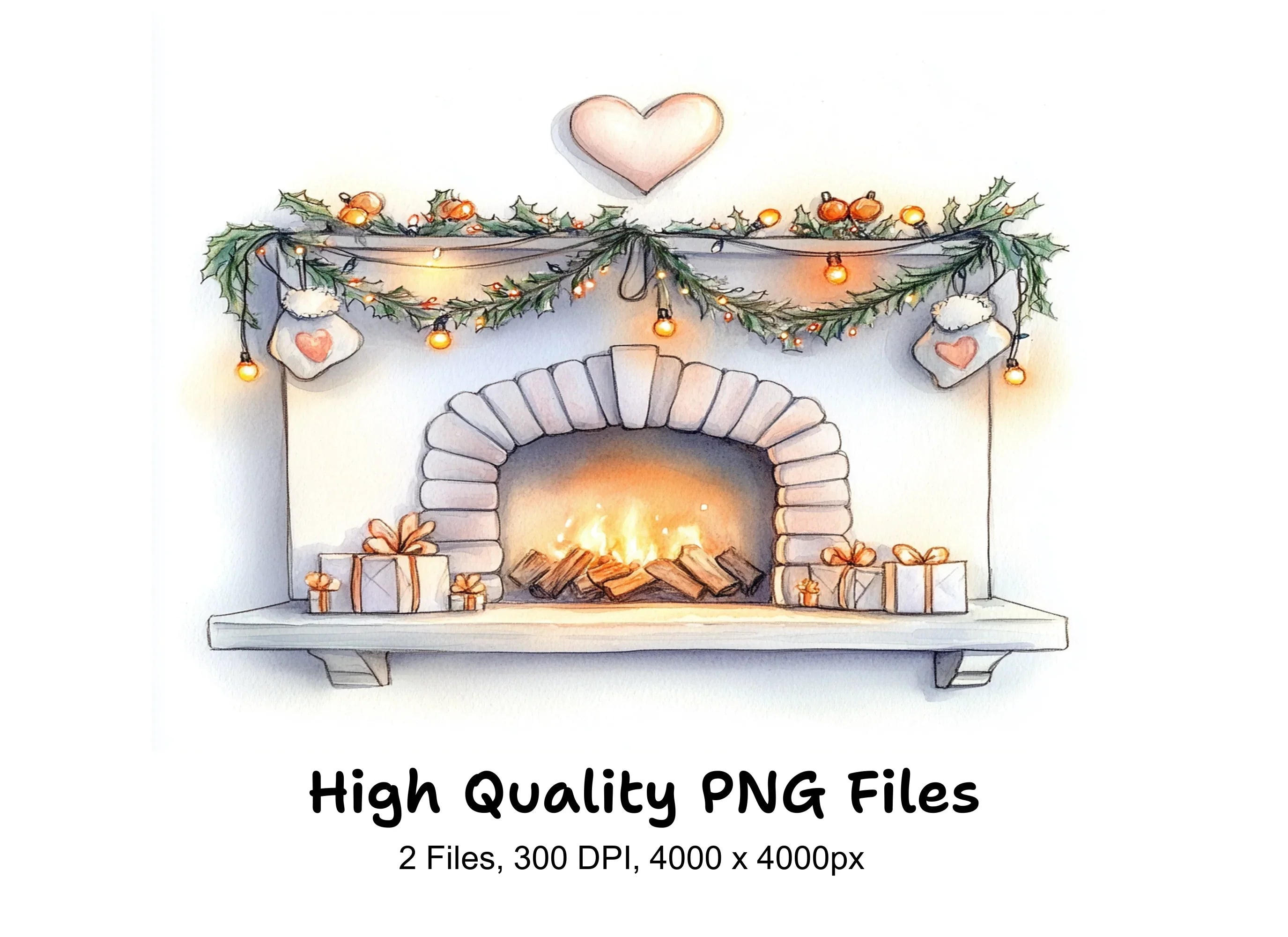 Festive Fireplace Illustrations Clipart Bundle