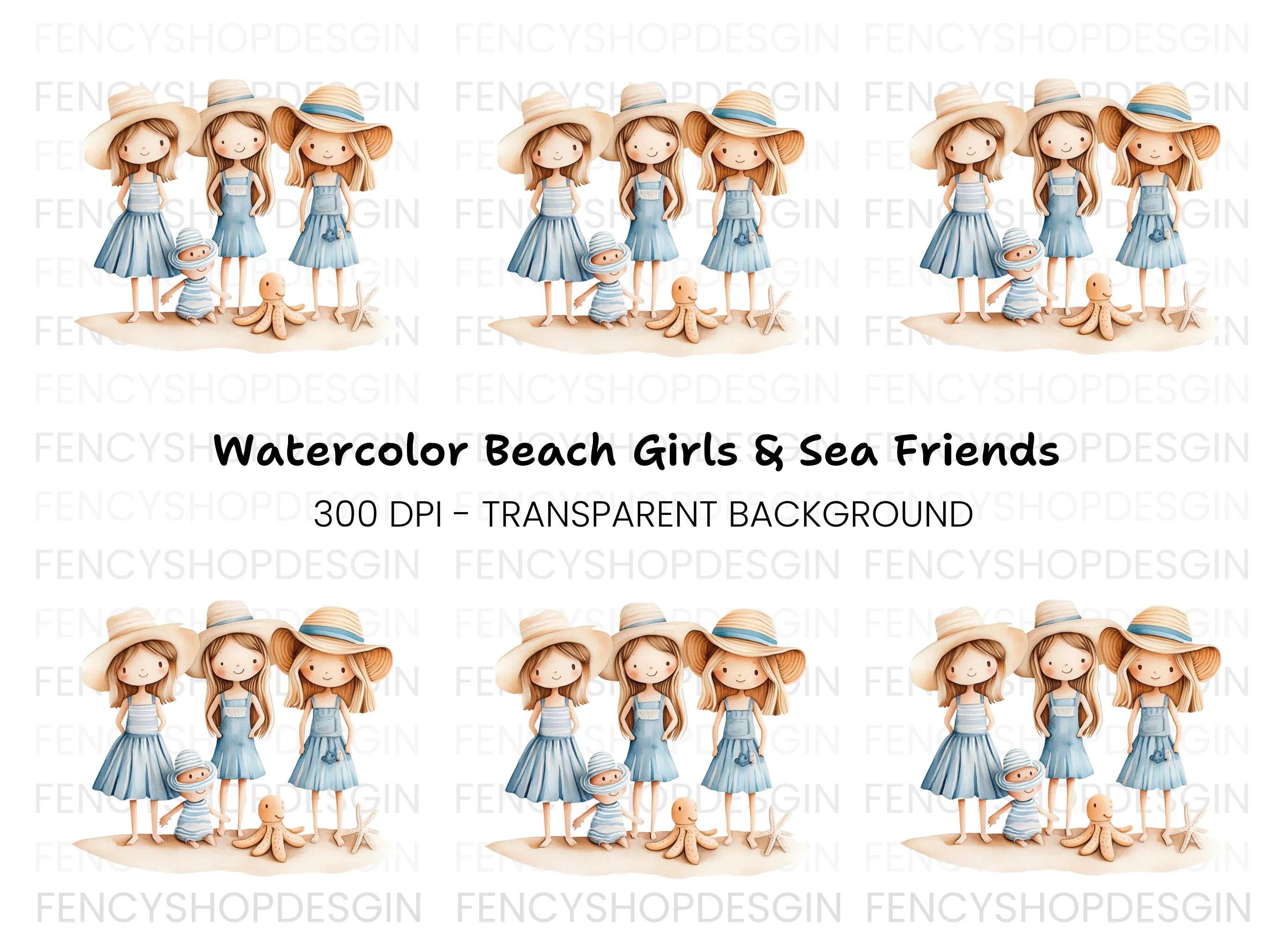 Cute Girls Beach Day Clipart Bundle