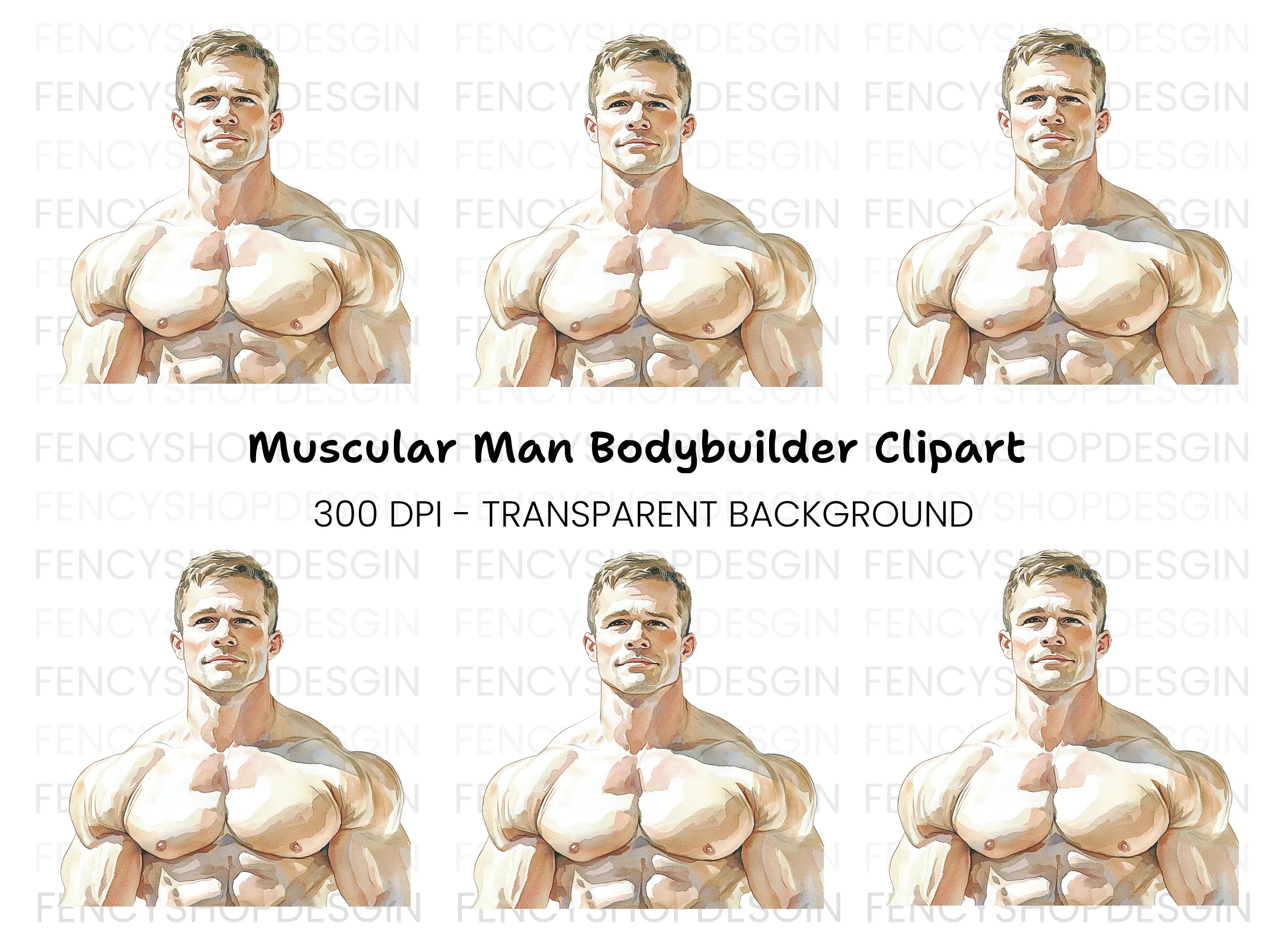 Muscular Man Portrait Clipart Bundle